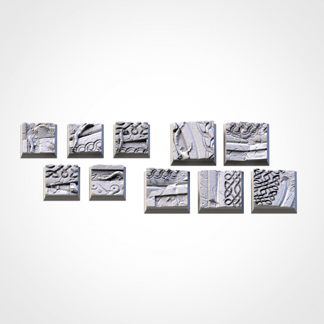 Bases cuadradas de las ruinas ancestrales | 25 mm | 30 mm | 40 mm | Fábrica de Txarli | Cuadrado texturizado escénico magnetizable