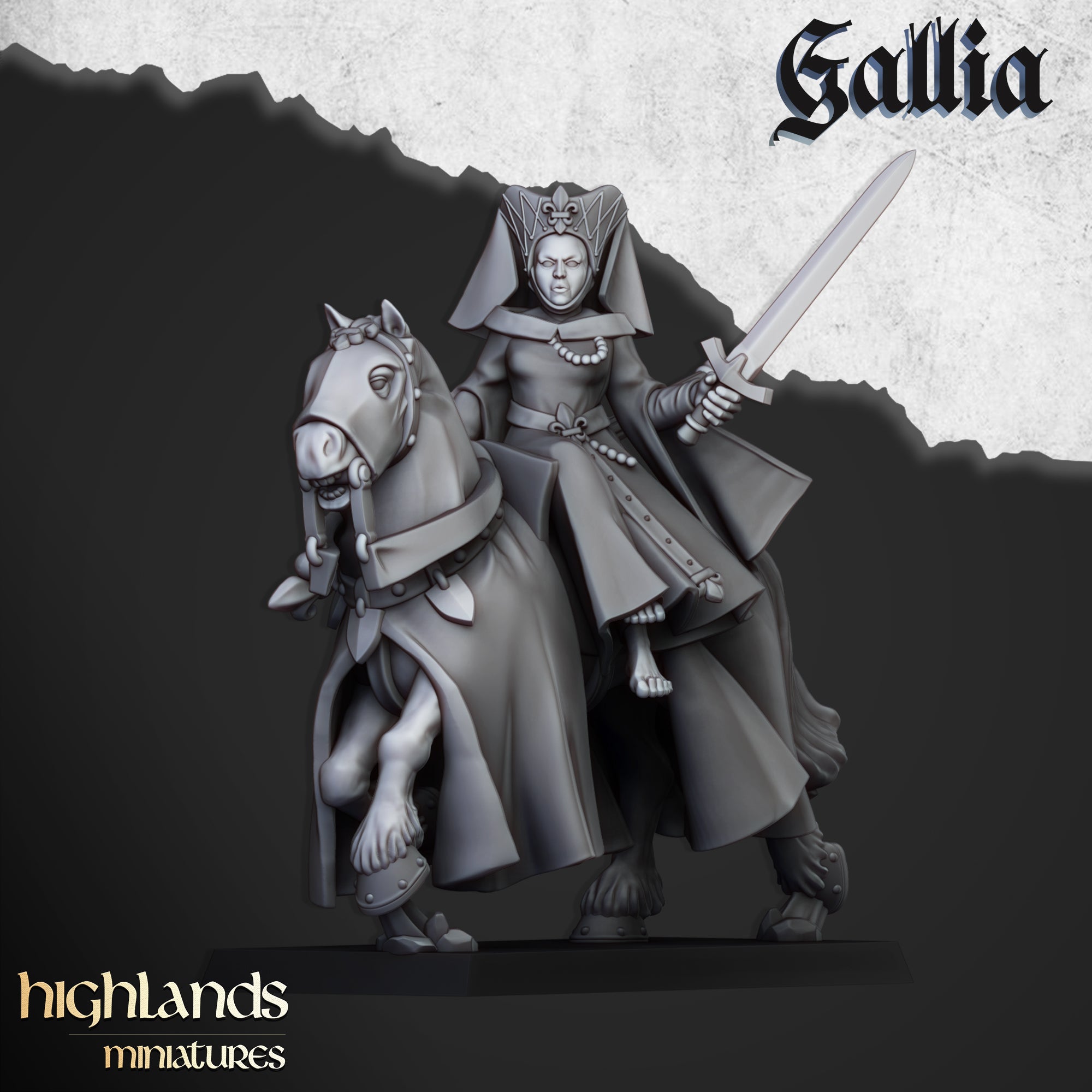 Damisela de Gallia a Caballo (x1) - Reino de Gallia | Miniaturas de las Tierras Altas