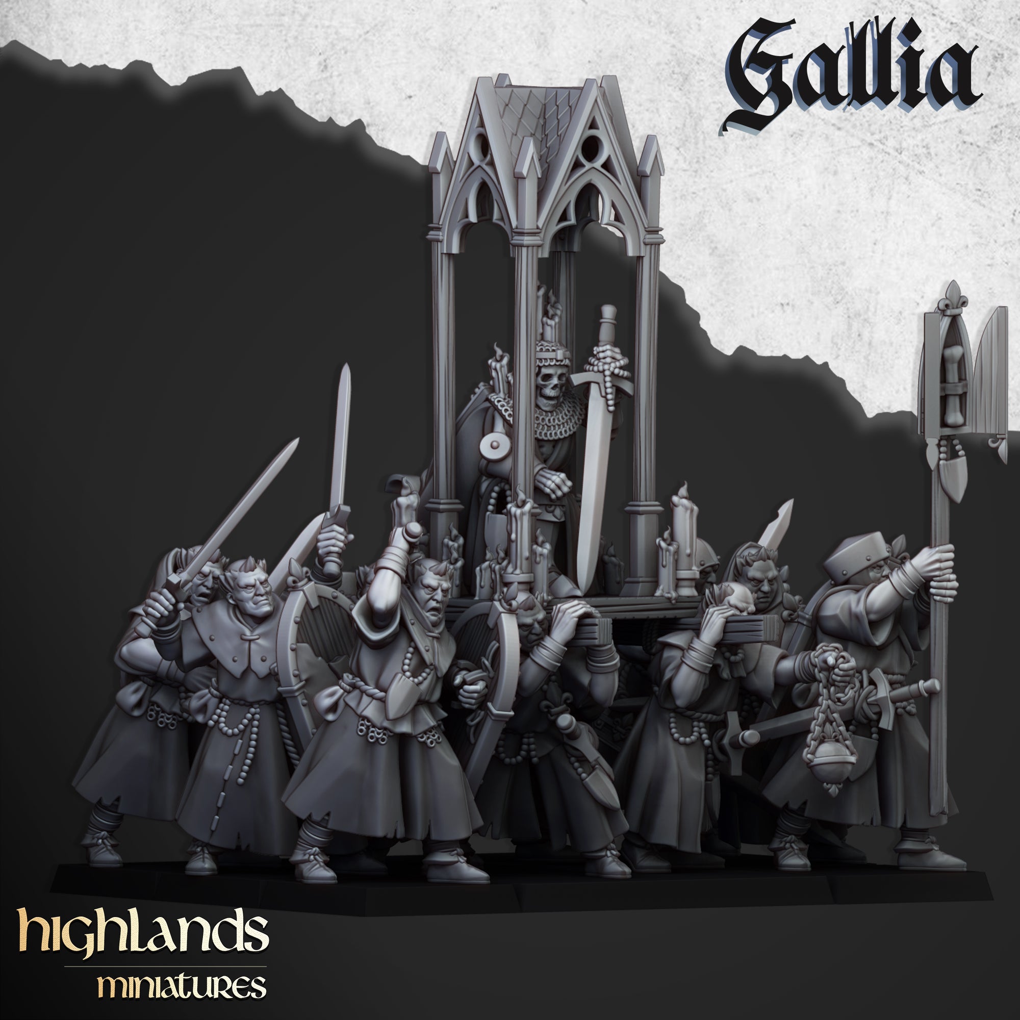 Gallia Pilgrims with Reliquary (x12) - Kingdom of Gallia | Highlands Miniatures