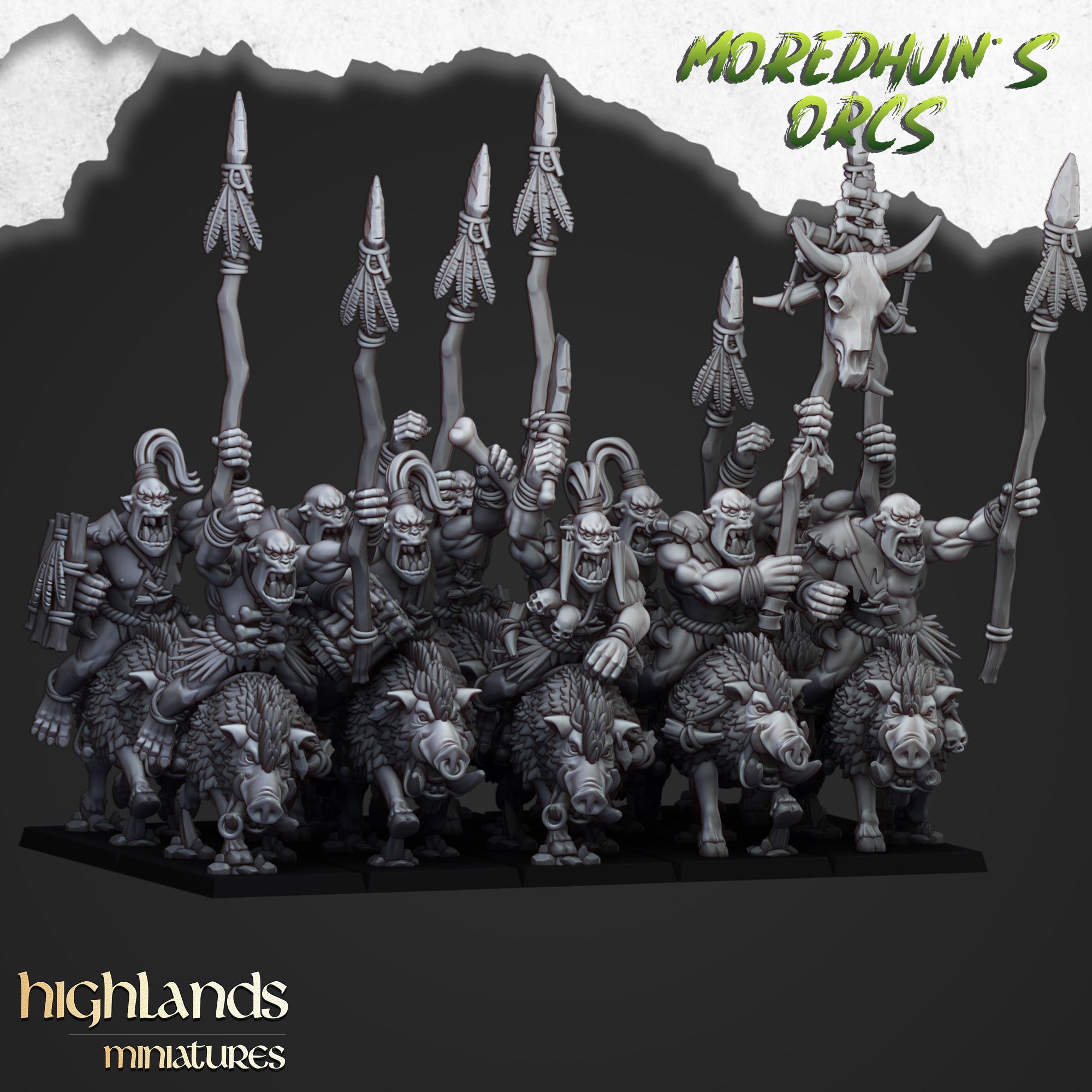 Mounted Cave Orcs (x8) - Orc & Goblin Tribes | Highlands Miniatures