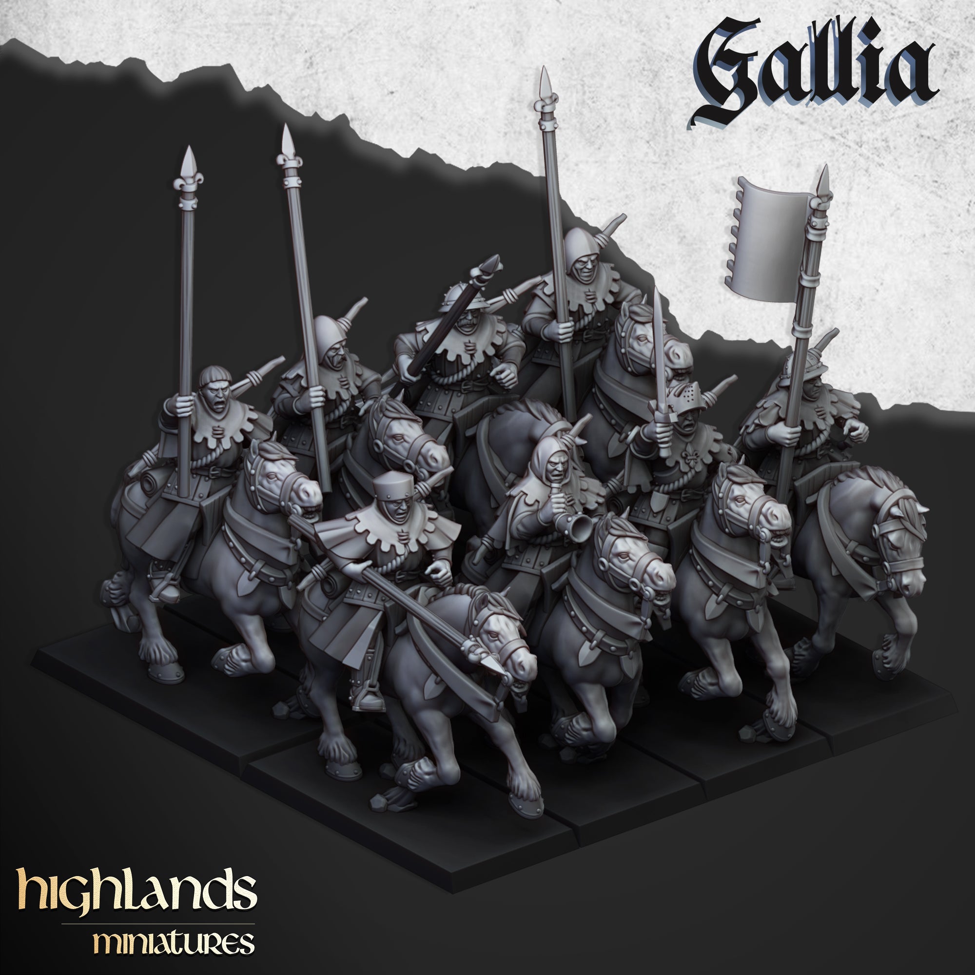 Mounted Men at Arms (x8) - Knights of Gallia | Highlands Miniatures