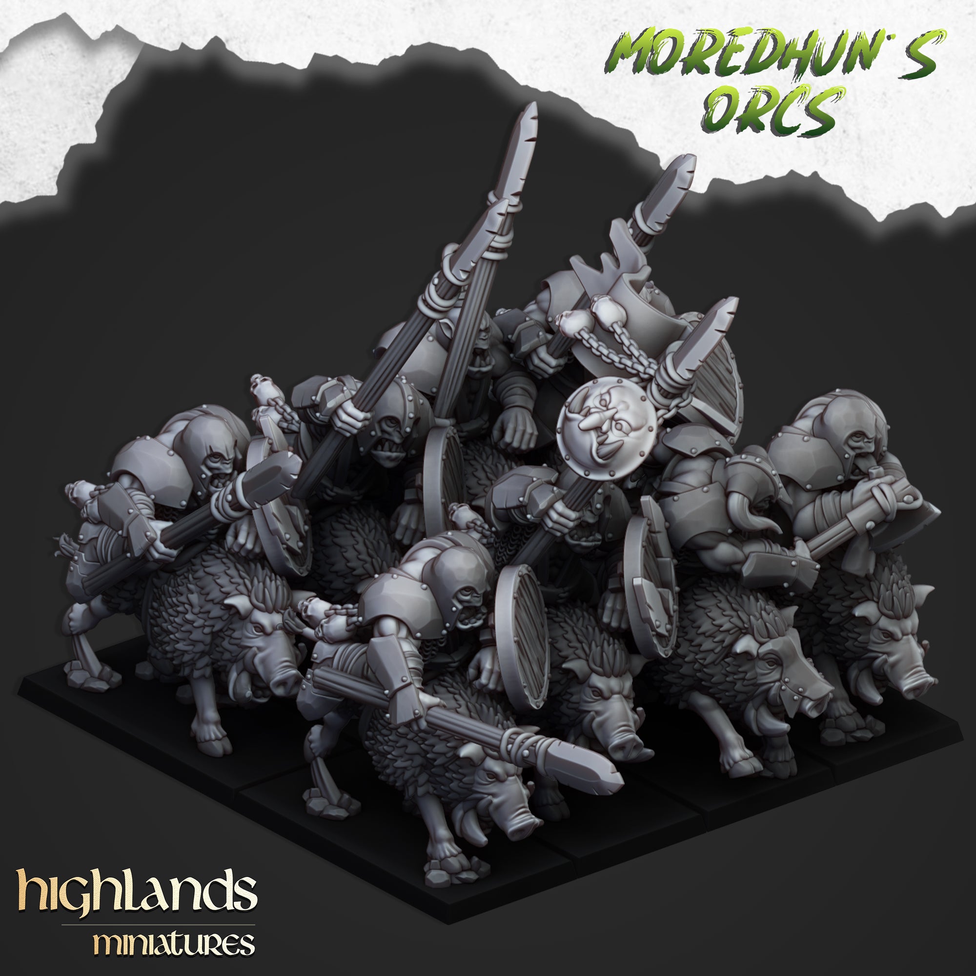 Berittene Orks auf Wildschweinen (x8) - Ork- und Goblinstämme | Highlands Miniatures