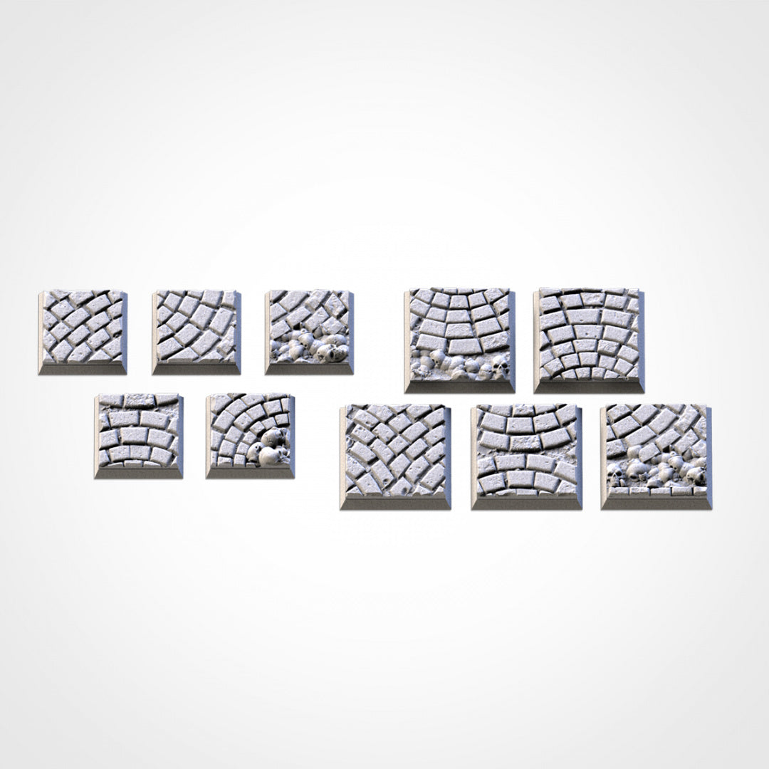 Quadratische Sockel für mittelalterliche Straßen | 25 mm | 30 mm | 40 mm | Txarli-Fabrik | Magnetisierbares, szenisch strukturiertes Quadrat