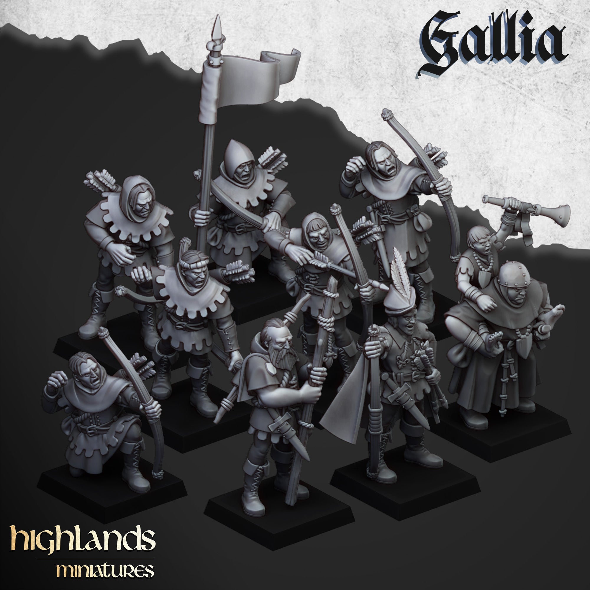 Robin Hood and the Sherwood Archers (x9) - Knights of Gallia | Highlands Miniatures