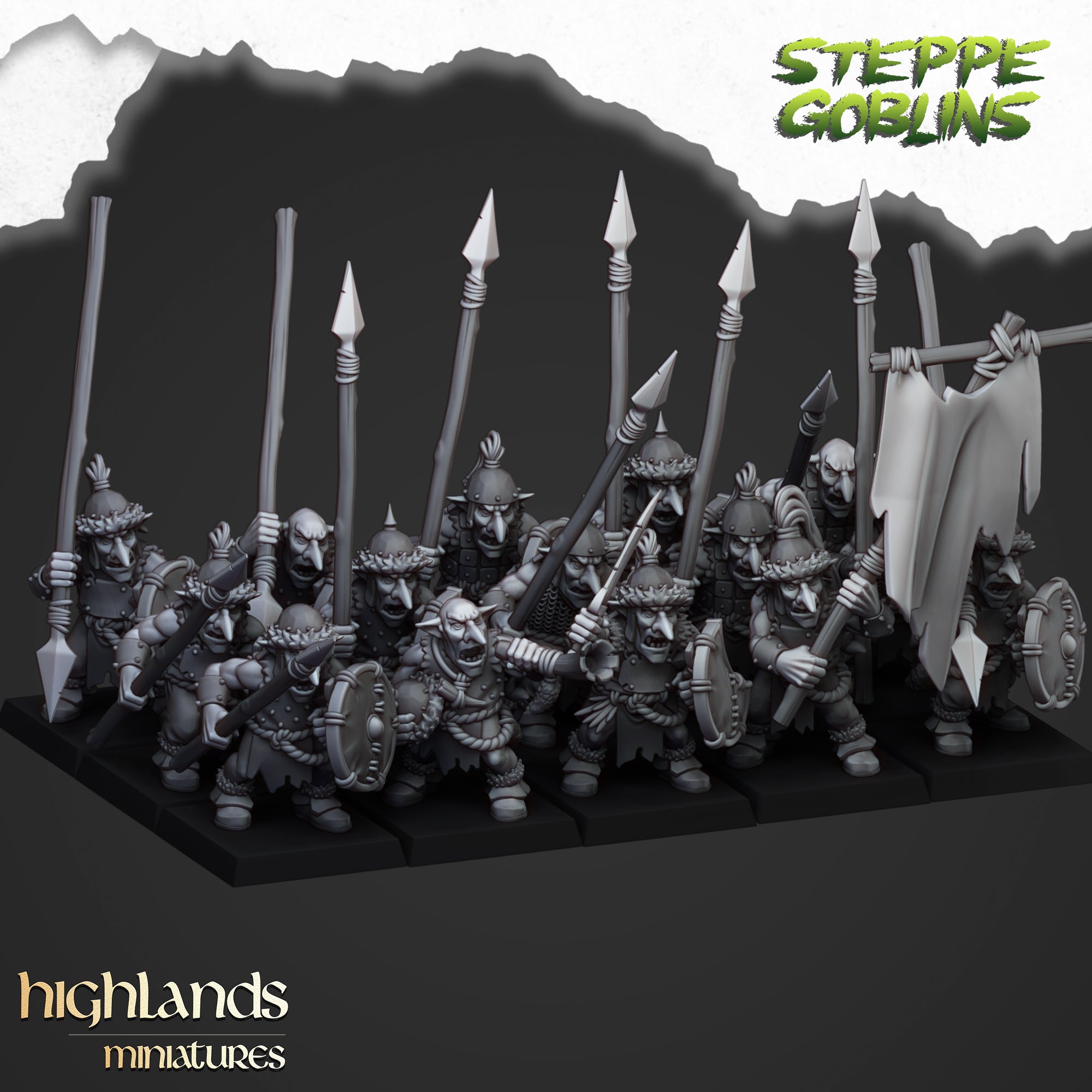 Steppe Goblin Spearmen (x20) - Orc & Goblin Tribes | Highlands Miniatu