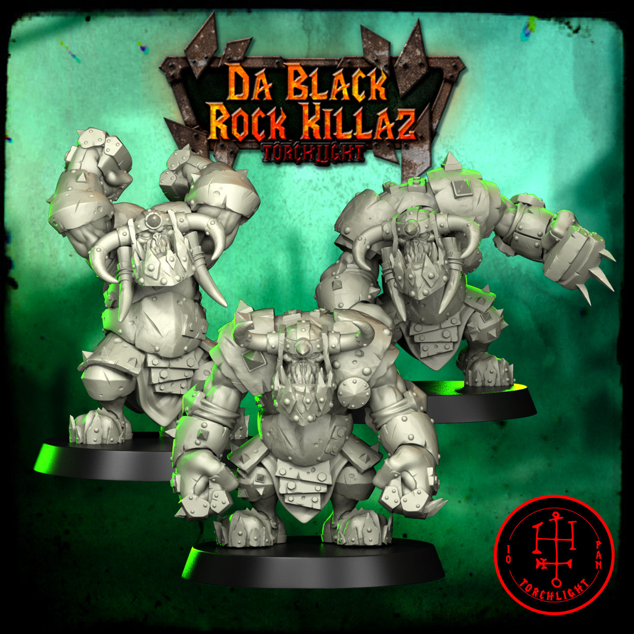 Da Black Rock Killas - Equipo de fútbol de fantasía Obsidian Orc - 15 jugadores - Modelos de antorchas