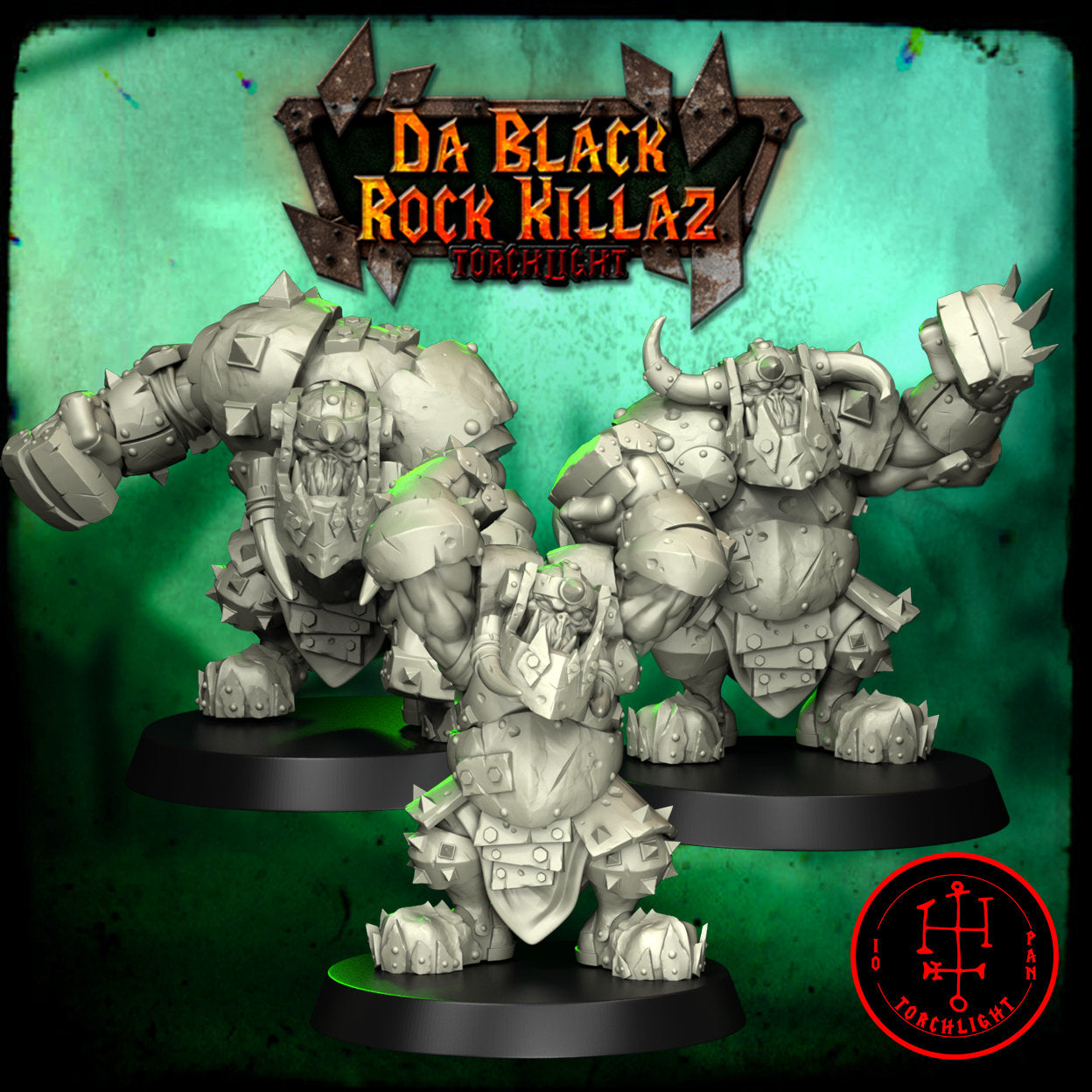 Da Black Rock Killas - Equipo de fútbol de fantasía Obsidian Orc - 15 jugadores - Modelos de antorchas