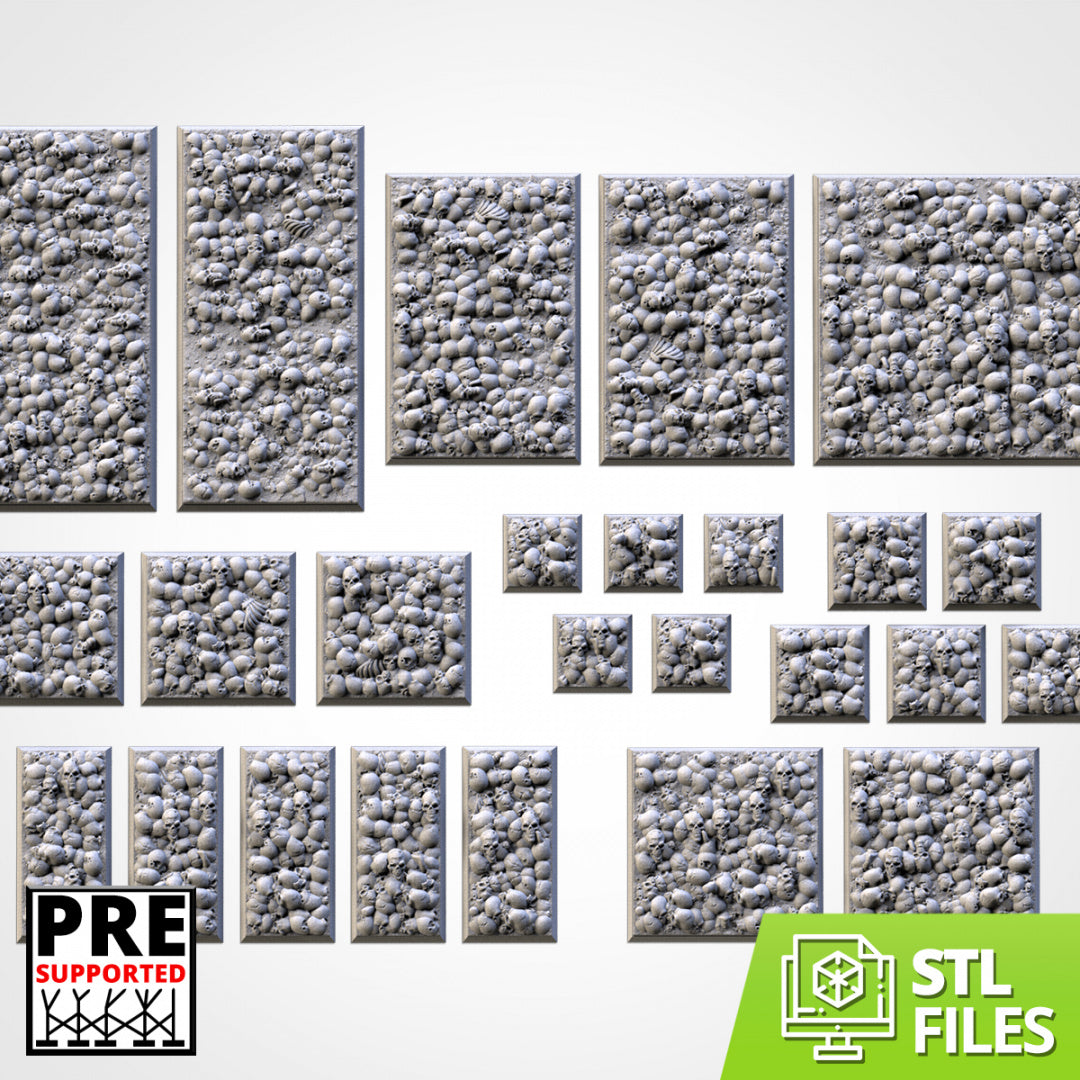 Death Skulls Square Bases | 20mm | 25mm | 40mm | Txarli Factory | Magnetizable Scenic Textured Square
