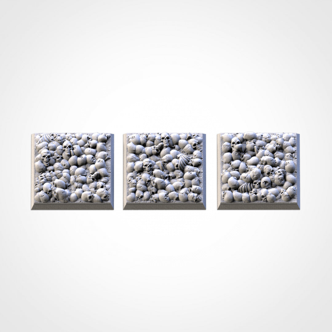 Quadratische Sockel mit Totenschädeln | 25 mm | 30 mm | 40 mm | Txarli-Fabrik | Magnetisierbares, szenisch strukturiertes Quadrat
