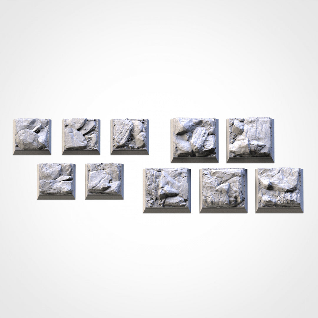 Stony Square Bases | 20mm | 25mm | 40mm | Txarli Factory | Magnetizable Scenic Textured Square