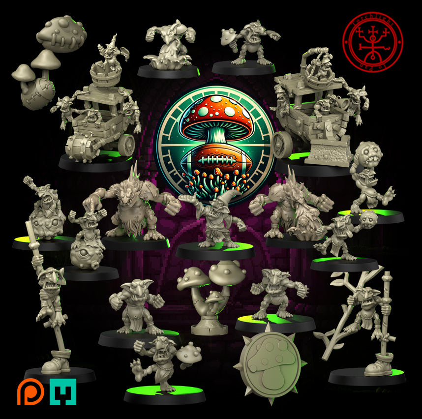 The Shrooms of Doom - Equipo de fútbol de fantasía Snots - 16 jugadores - Miniaturas de antorchas