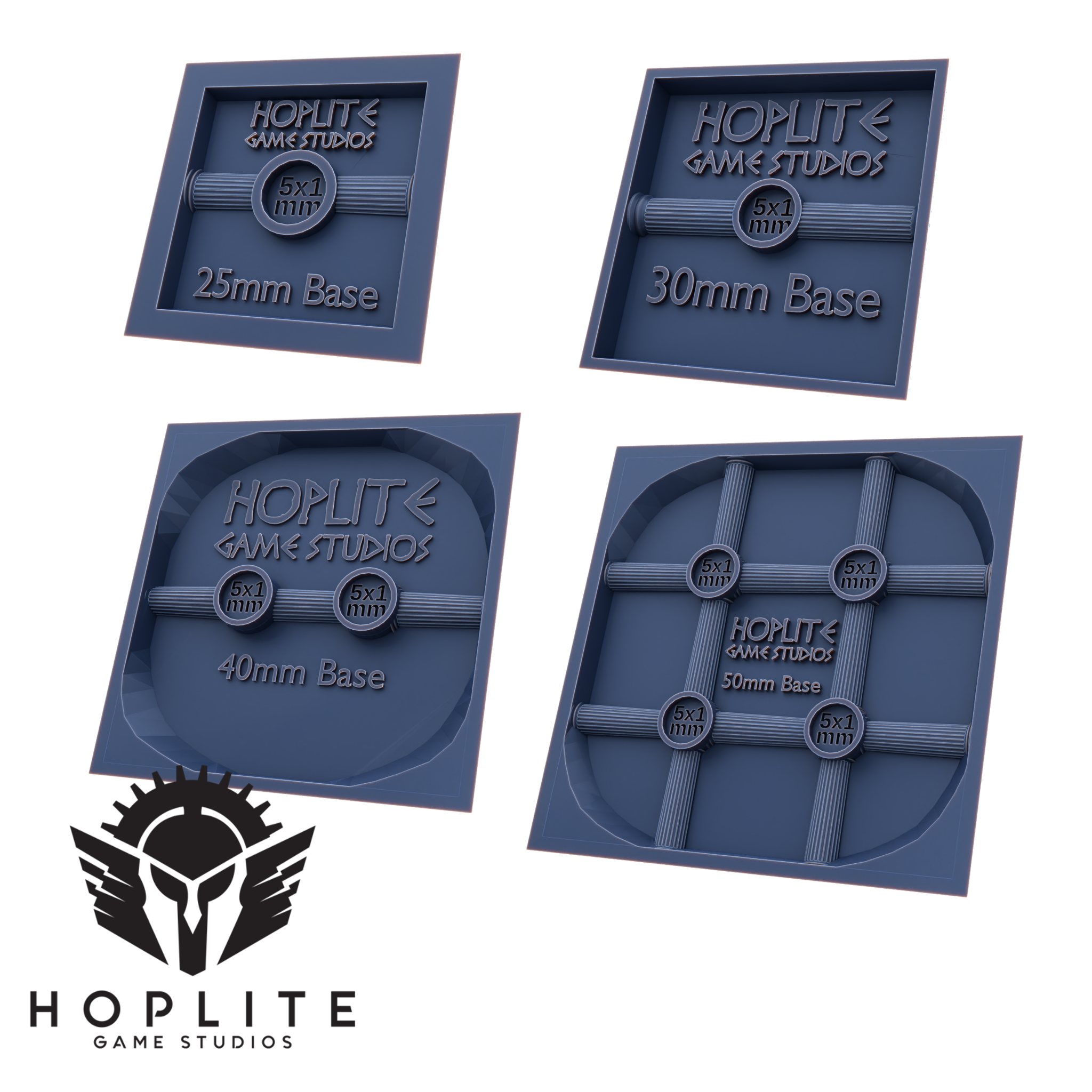 Magnetisierbare quadratische Sockel mit Hoplit-Struktur | Quadratische Fantasy-Sockel | 25 mm | 30 mm | 40 mm | 50 mm | und weitere Größen