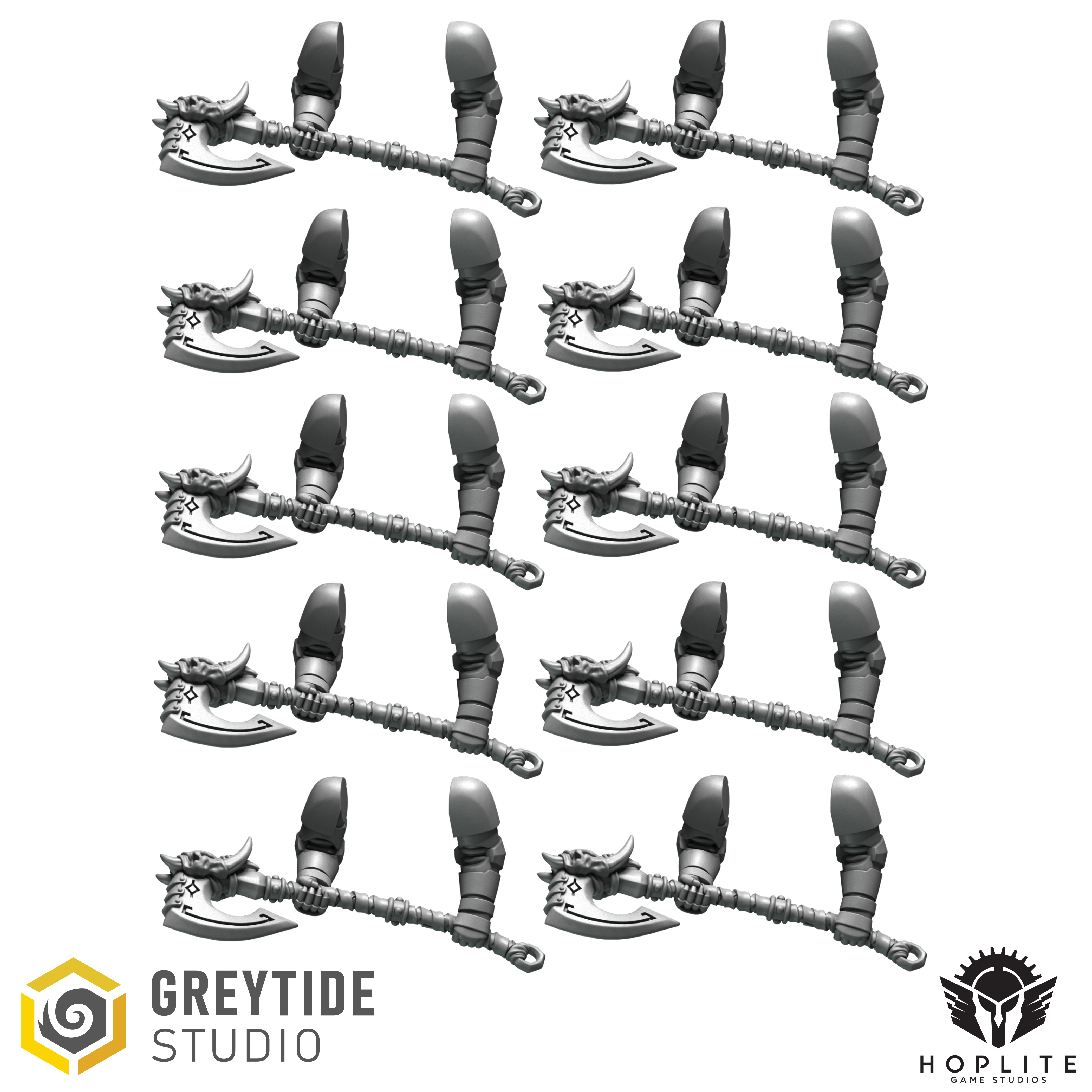Primal Two Handed Axes B (x10) | Grey Tide Studios | Primal Hounds | Conversion Parts & Bits