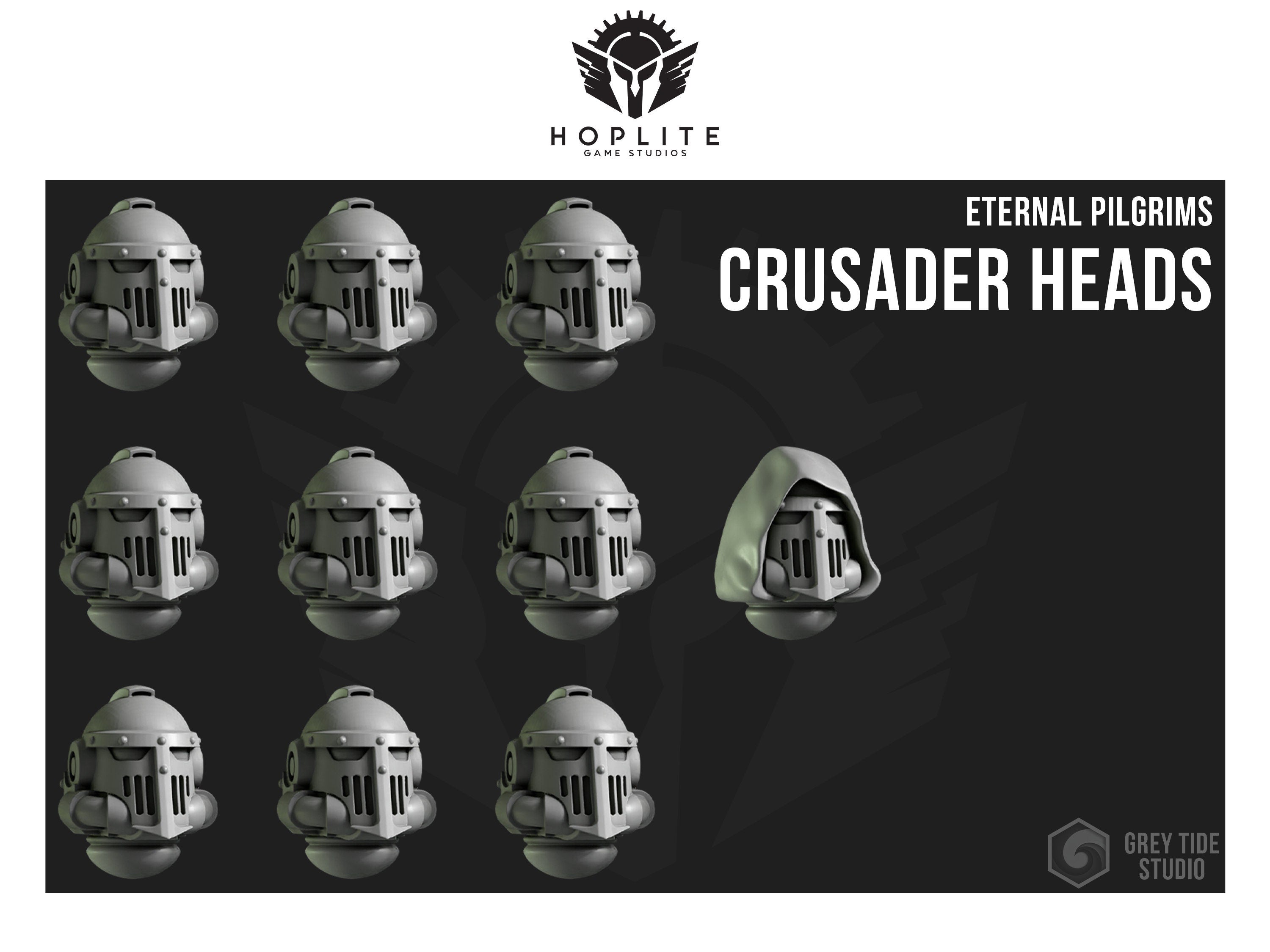 Crusader Heads "C" (x10) | Grey Tide Studios | Eternal Pilgrims | Conversion Parts & Bits