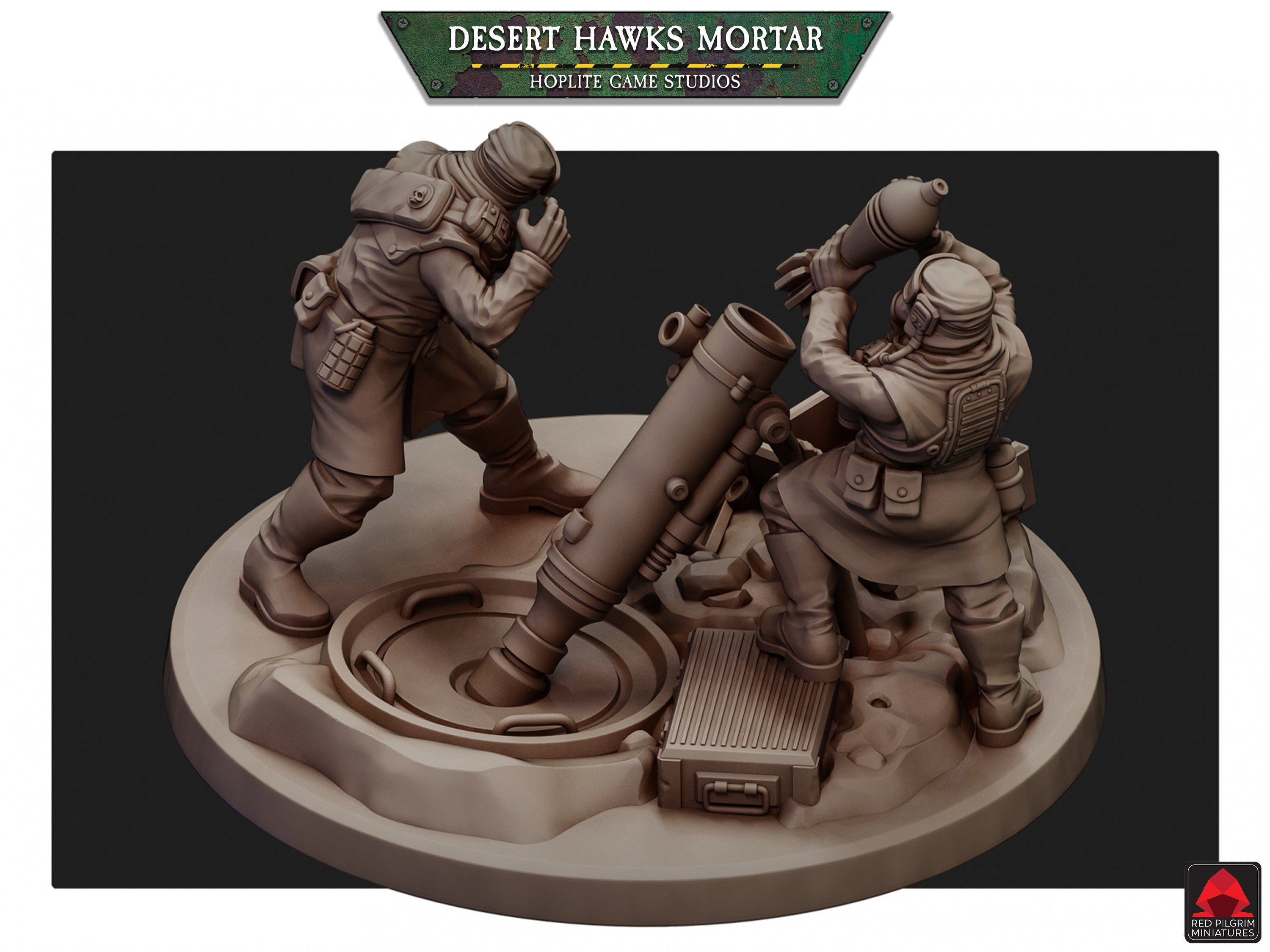 Equipo de mortero Desert Hawks | Miniaturas del Peregrino Rojo | 32mm