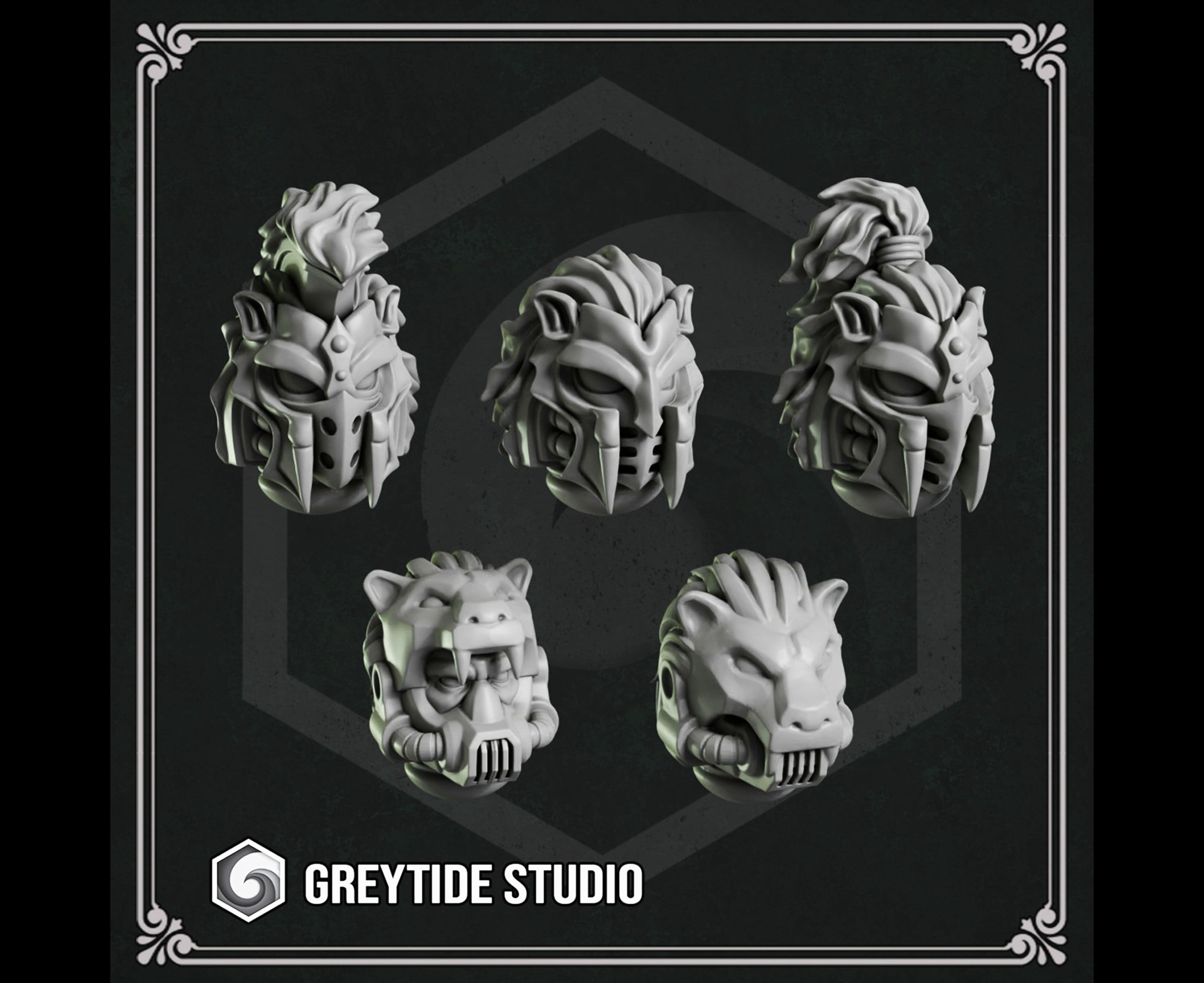 Lion Helmets (x10) | Grey Tide Studios | Eternal Pilgrims | Conversion Parts & Bits
