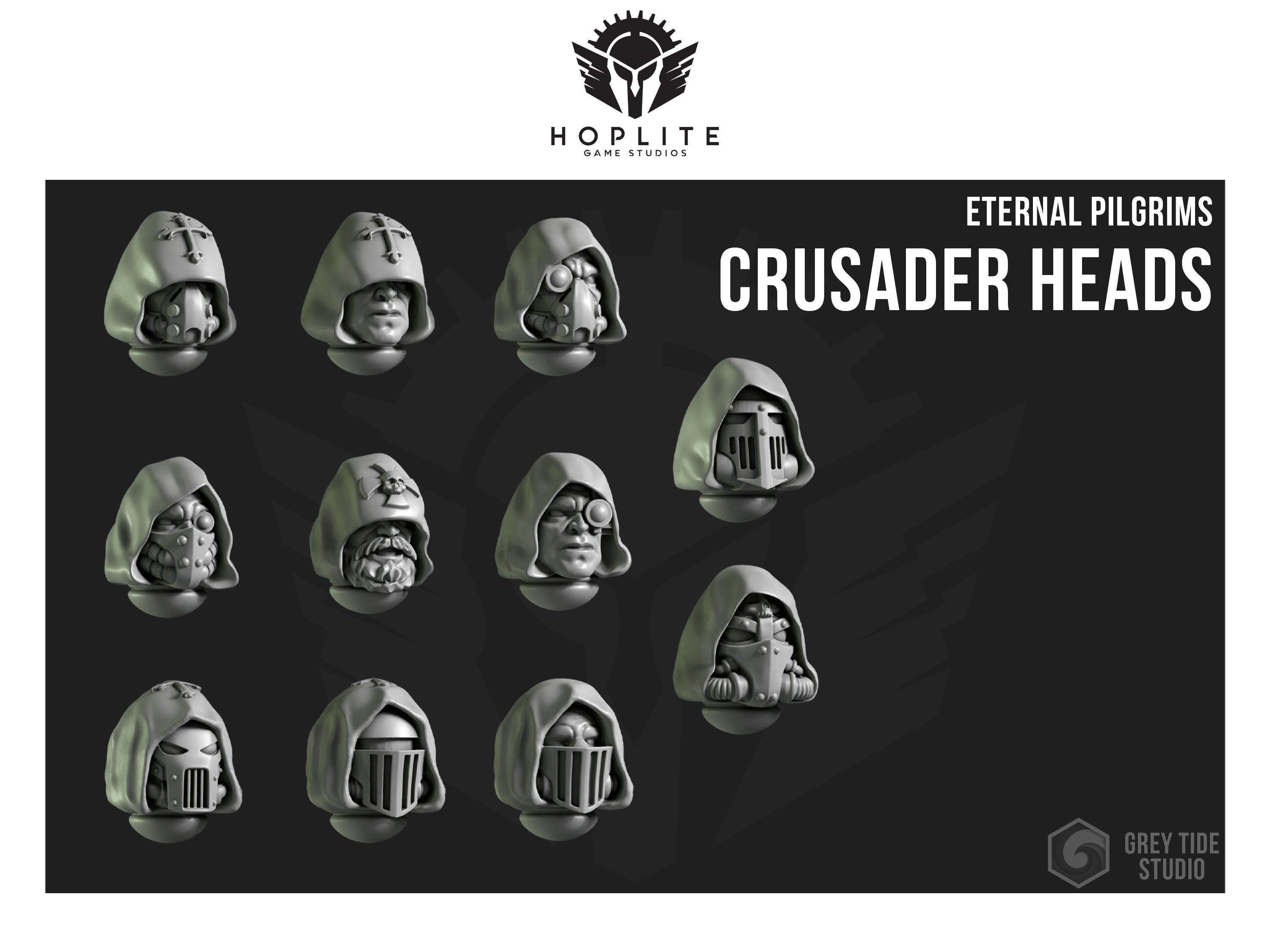Crusader Heads "B" (x10) | Grey Tide Studios | Eternal Pilgrims | Conversion Parts & Bits