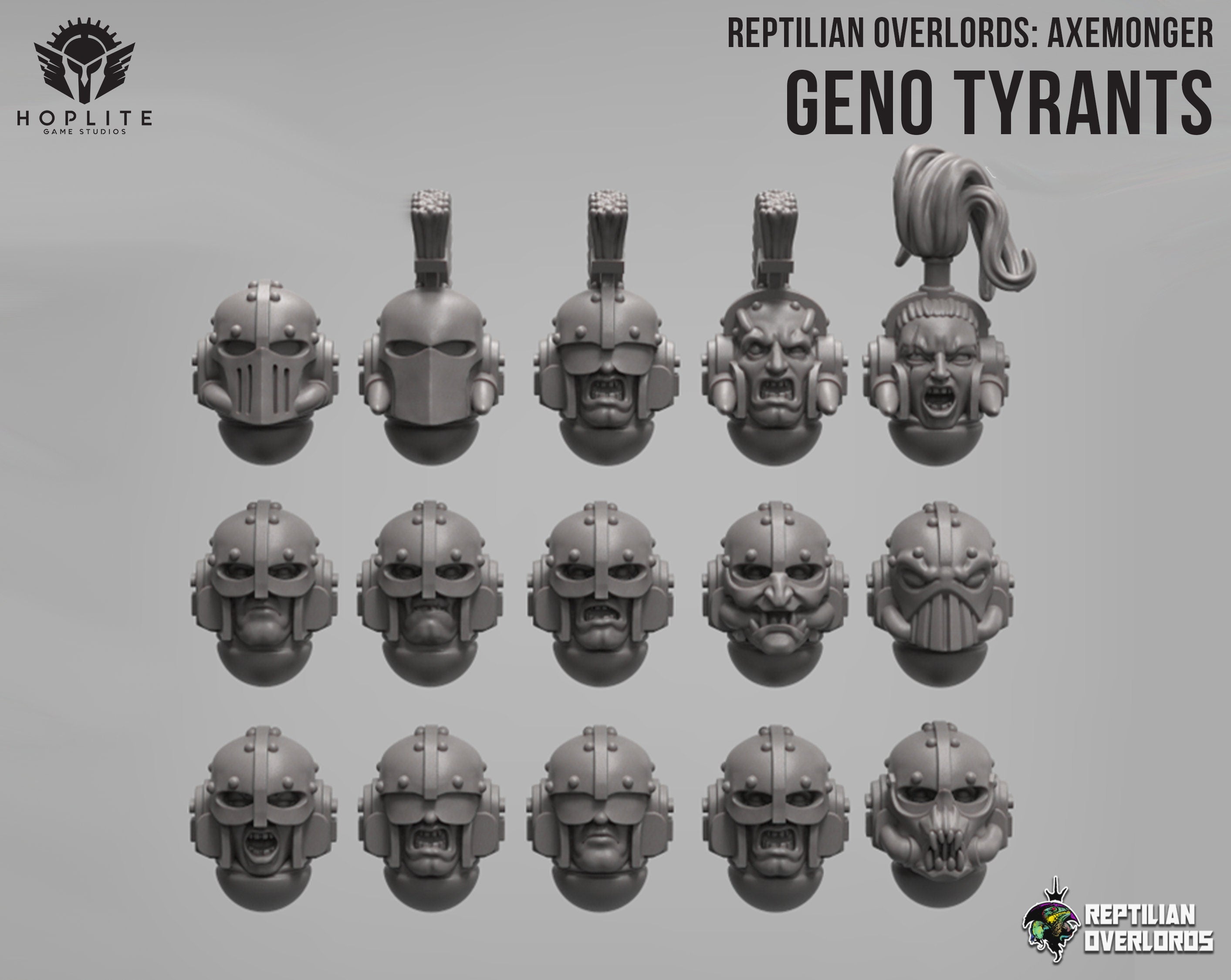 Axemonger: Geno Tyrants Heads (x15) | Reptilian Overlords | 32mm