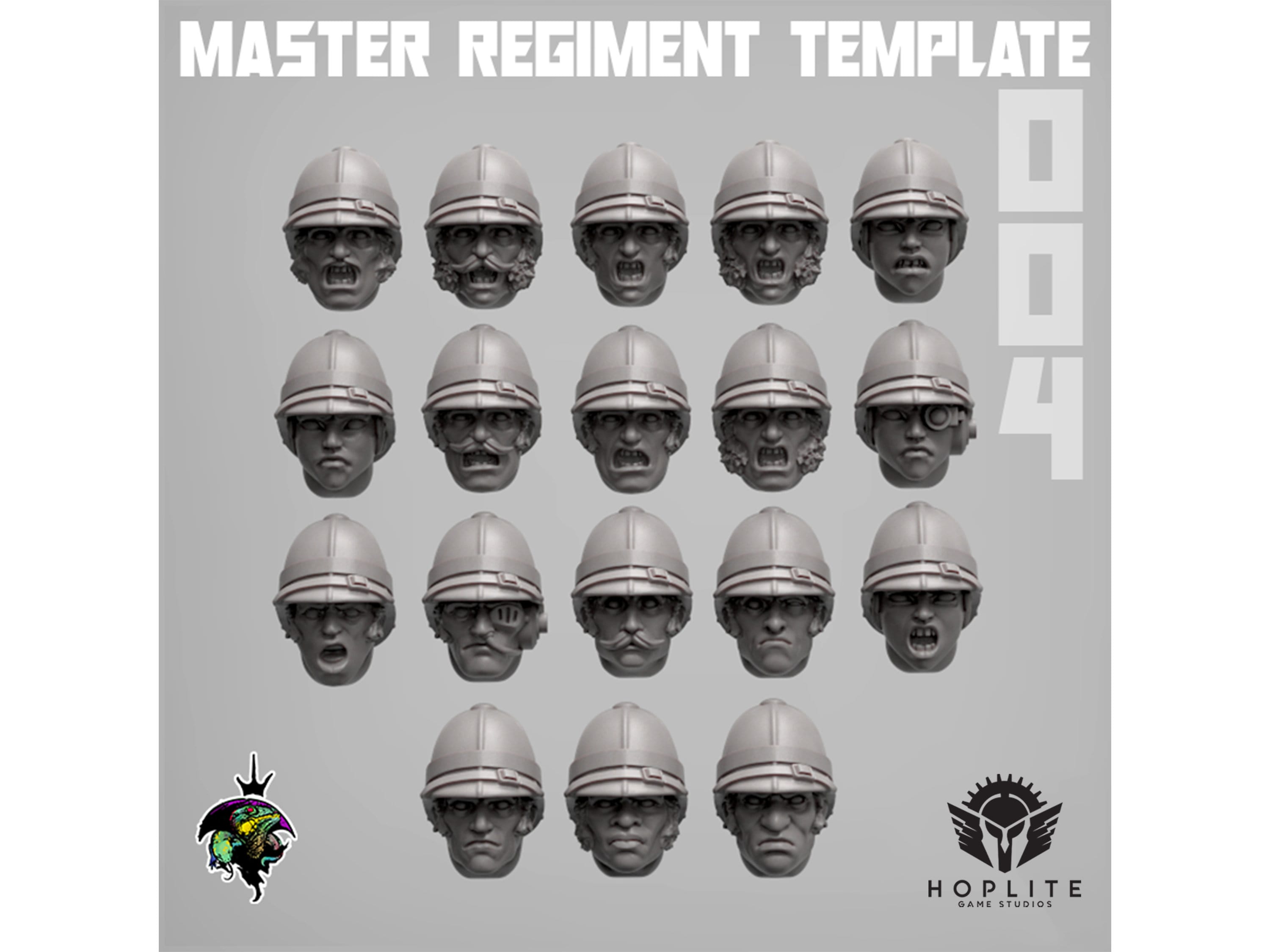 Teile: Vorlage für das Master-Regiment: Tropenhelme (x20) | Reptilian Overlords | 32 mm