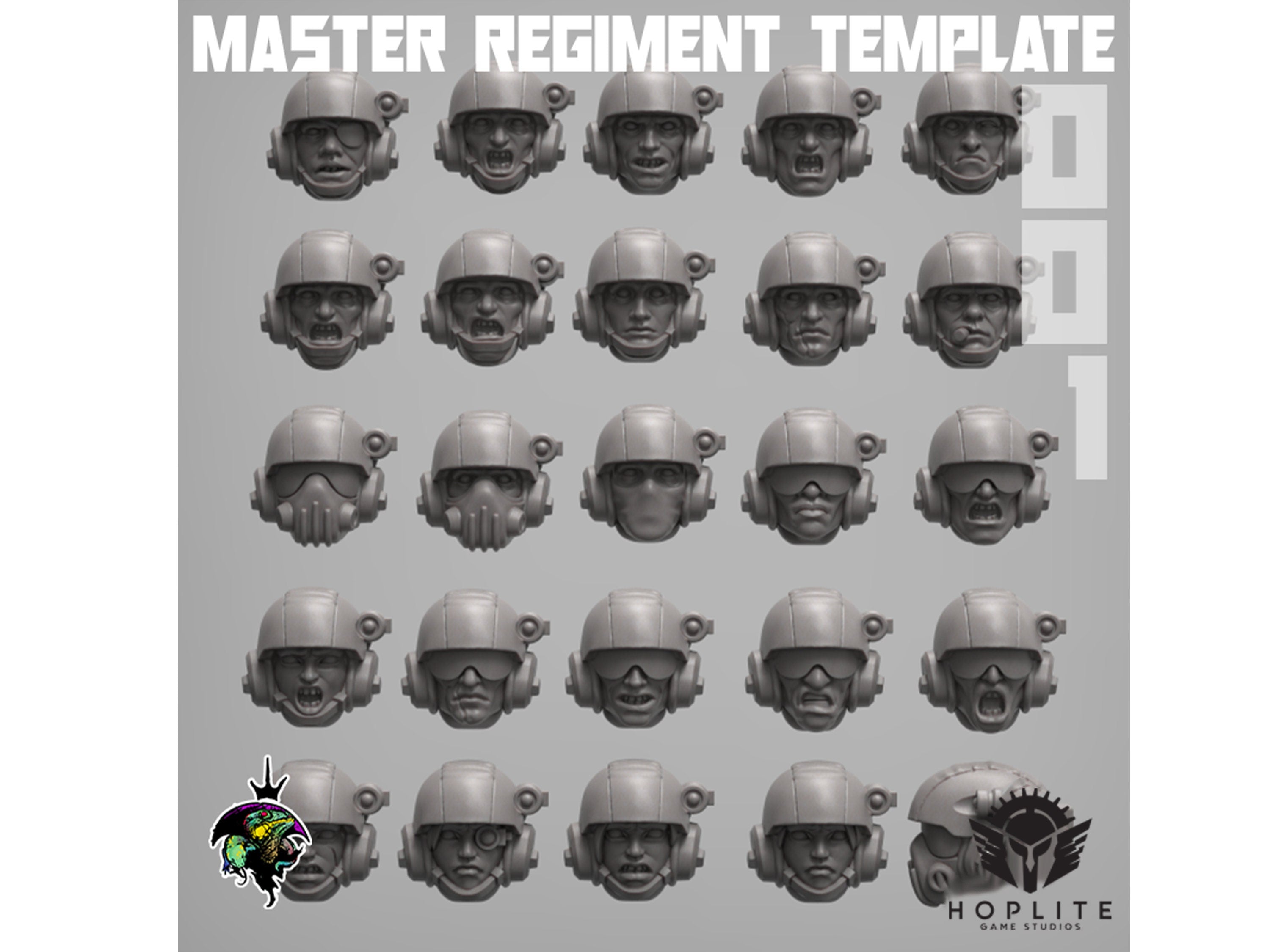 Parts: Master Regiment Template Helmets (x20) | Reptilian Overlords | 28mm