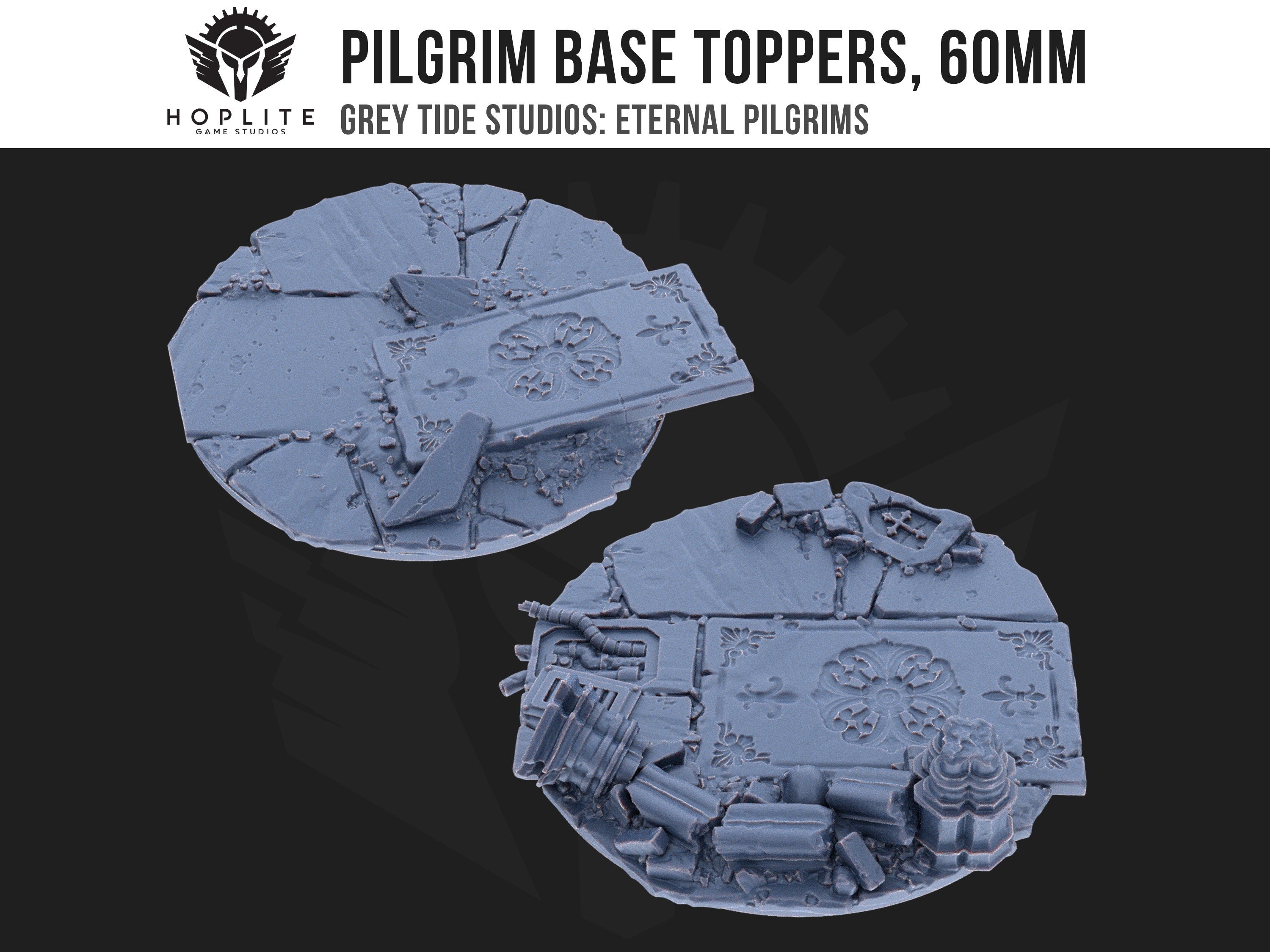 Pilgrim Base Toppers, 60mm (x2) | Grey Tide Studios | Eternal Pilgrims | Conversion Parts & Bits