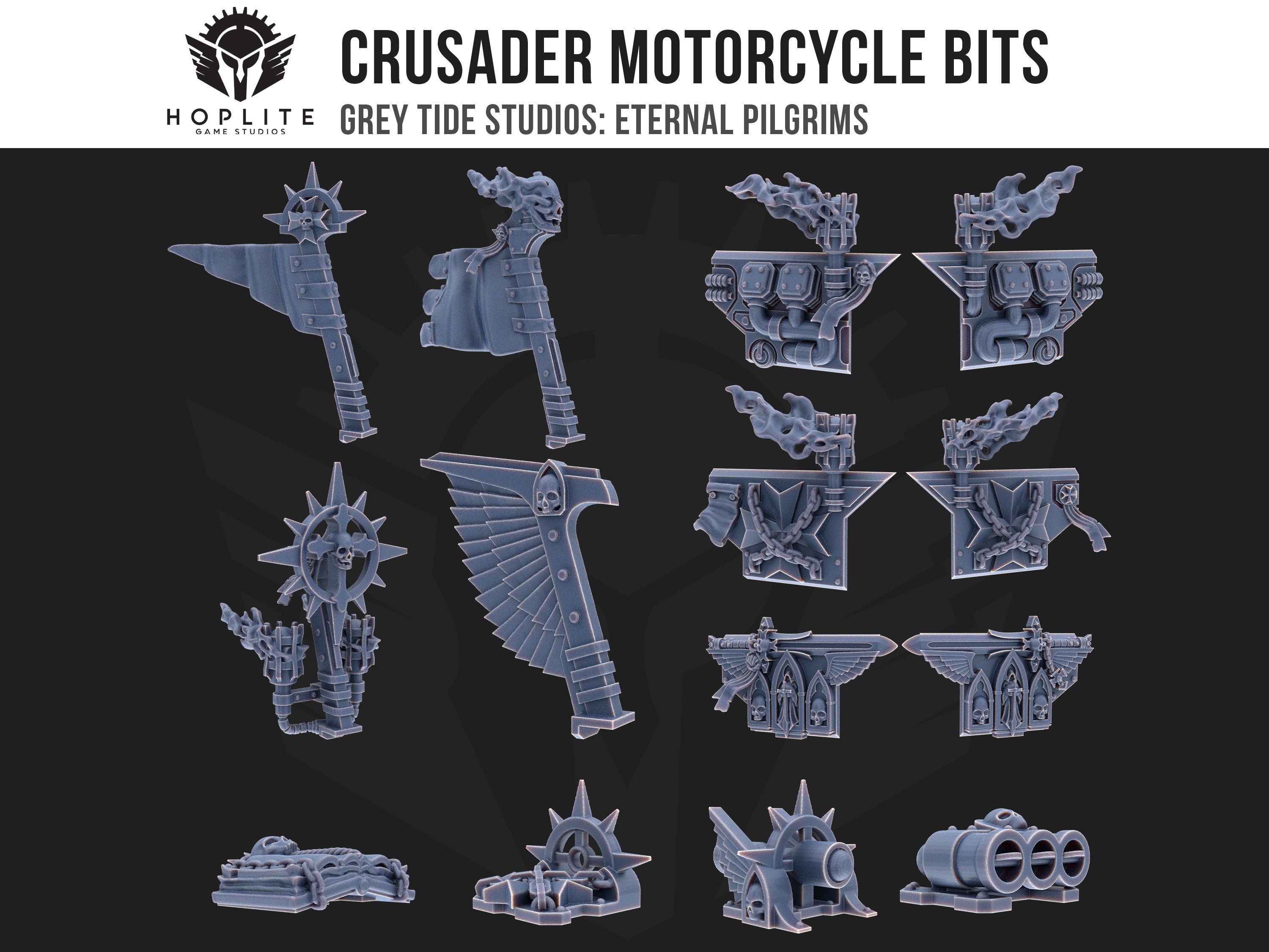 Crusader Motorcycle Bits | Grey Tide Studios | Eternal Pilgrims | Conversion Parts & Bits