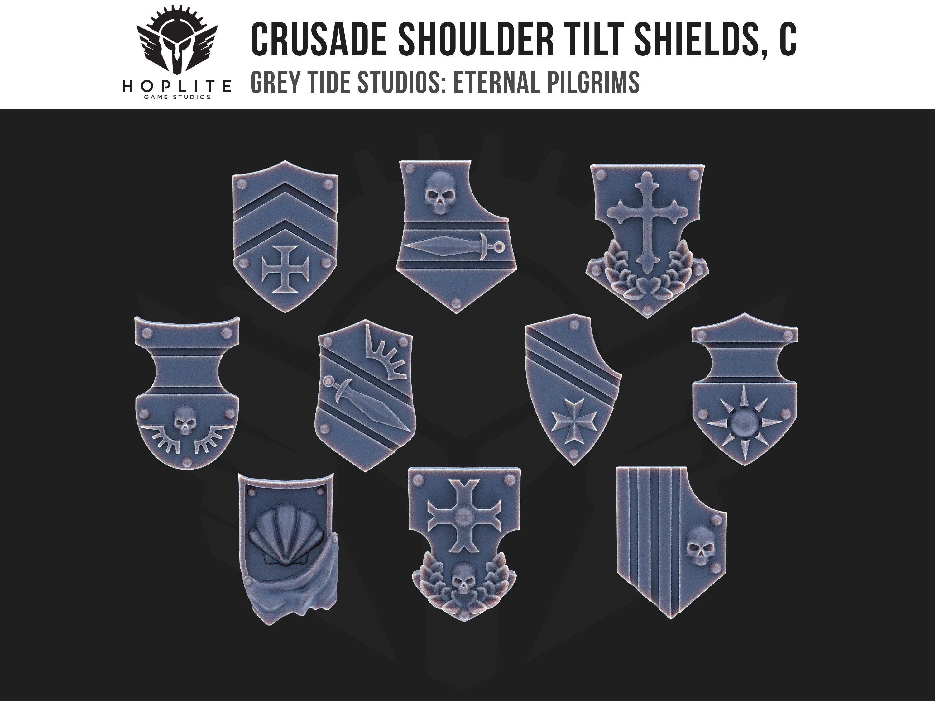 Escudos de inclinación de hombros de Cruzada, C (x10) | Estudios de marea gris | Peregrinos eternos | Piezas y brocas de conversión
