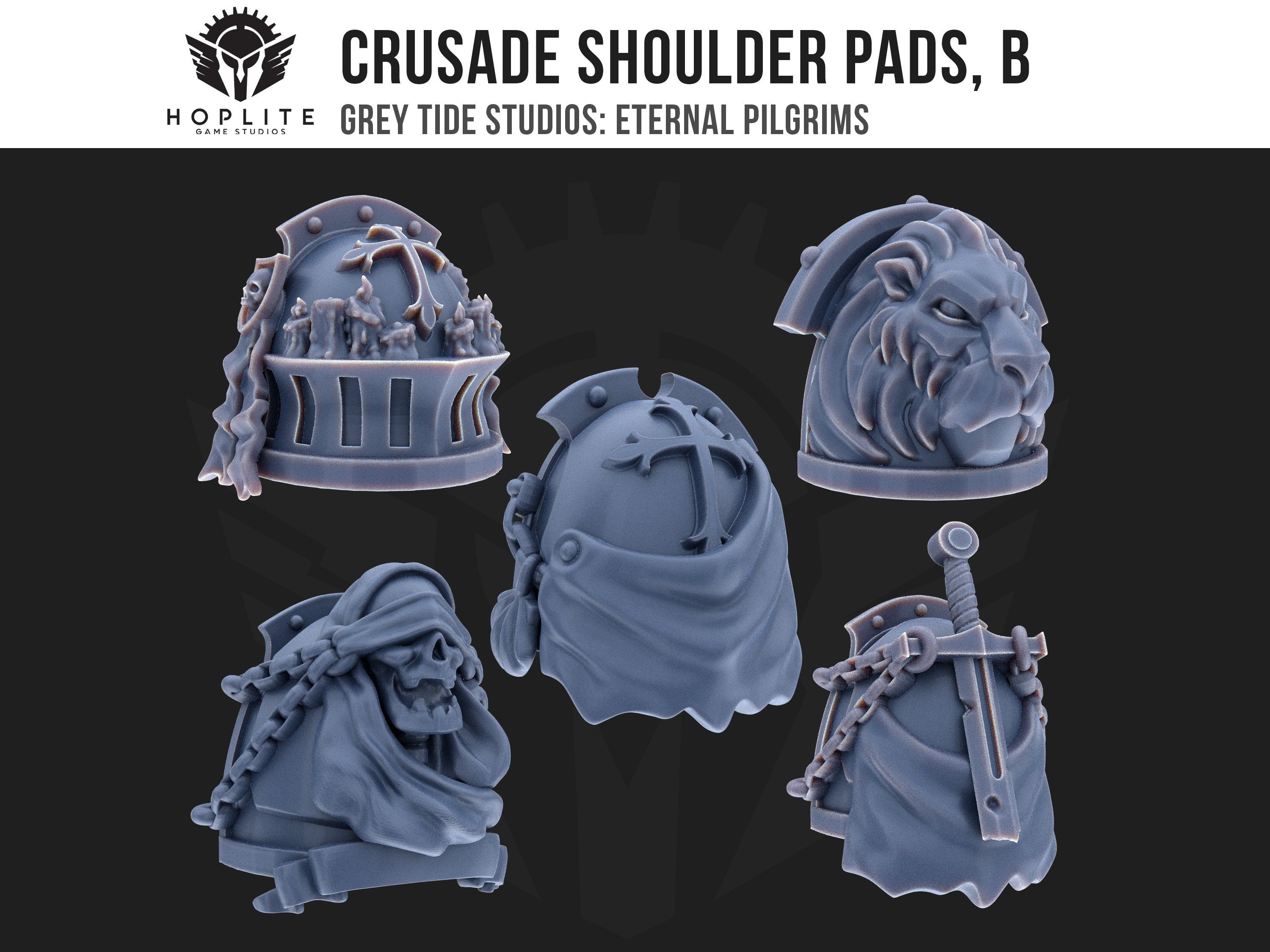Crusade Shoulder Pads, B (x10) | Grey Tide Studios | Eternal Pilgrims | Conversion Parts & Bits