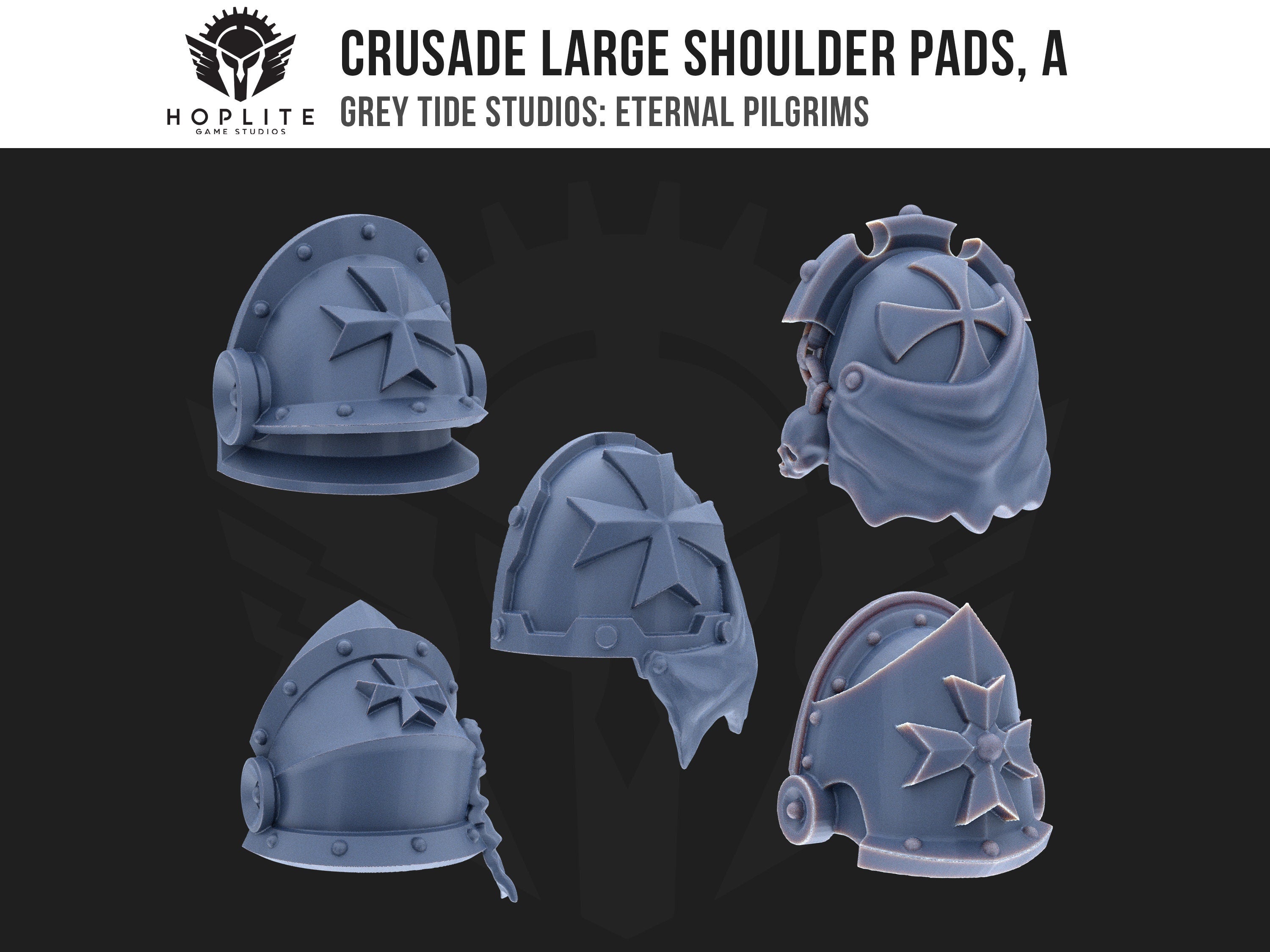 Crusade Large Shoulder Pads, A (x10) | Grey Tide Studios | Eternal Pilgrims | Conversion Parts & Bits