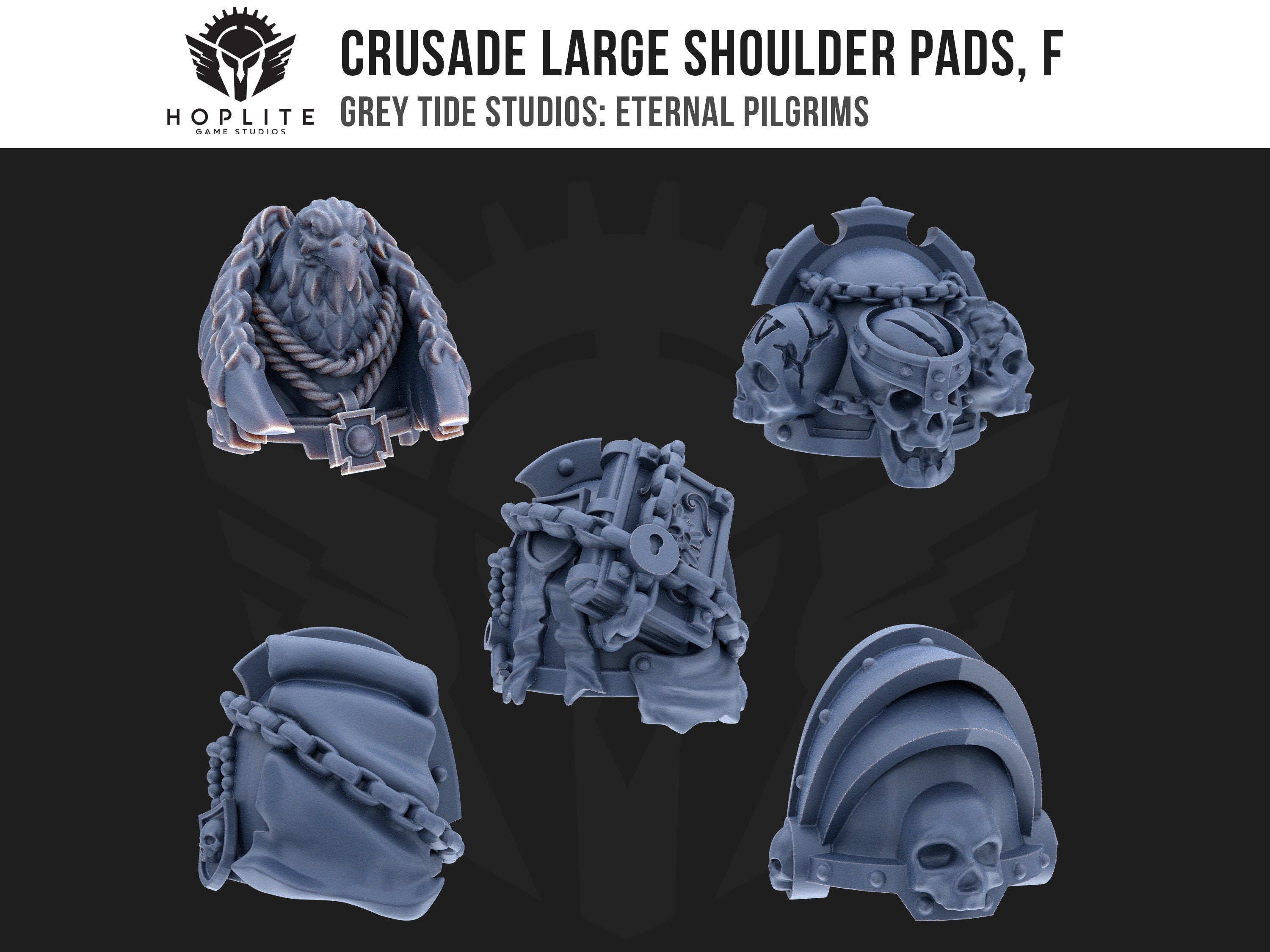 Crusade Large Shoulder Pads, F (x10) | Grey Tide Studios | Eternal Pilgrims | Conversion Parts & Bits