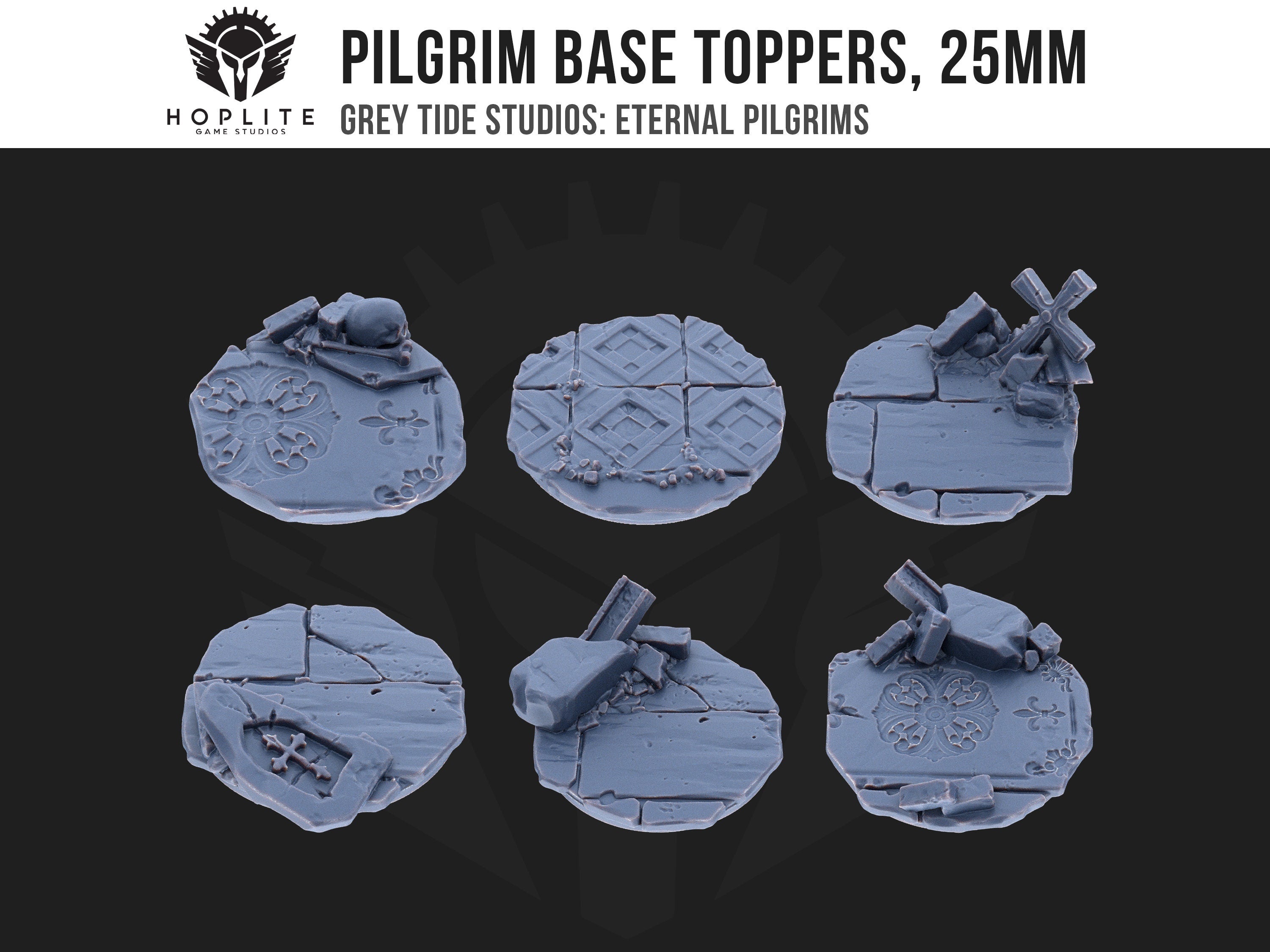 Pilgrim-Basisaufsätze, 25 mm (x6) | Grey Tide Studios | Eternal Pilgrims | Umbauteile und Bits