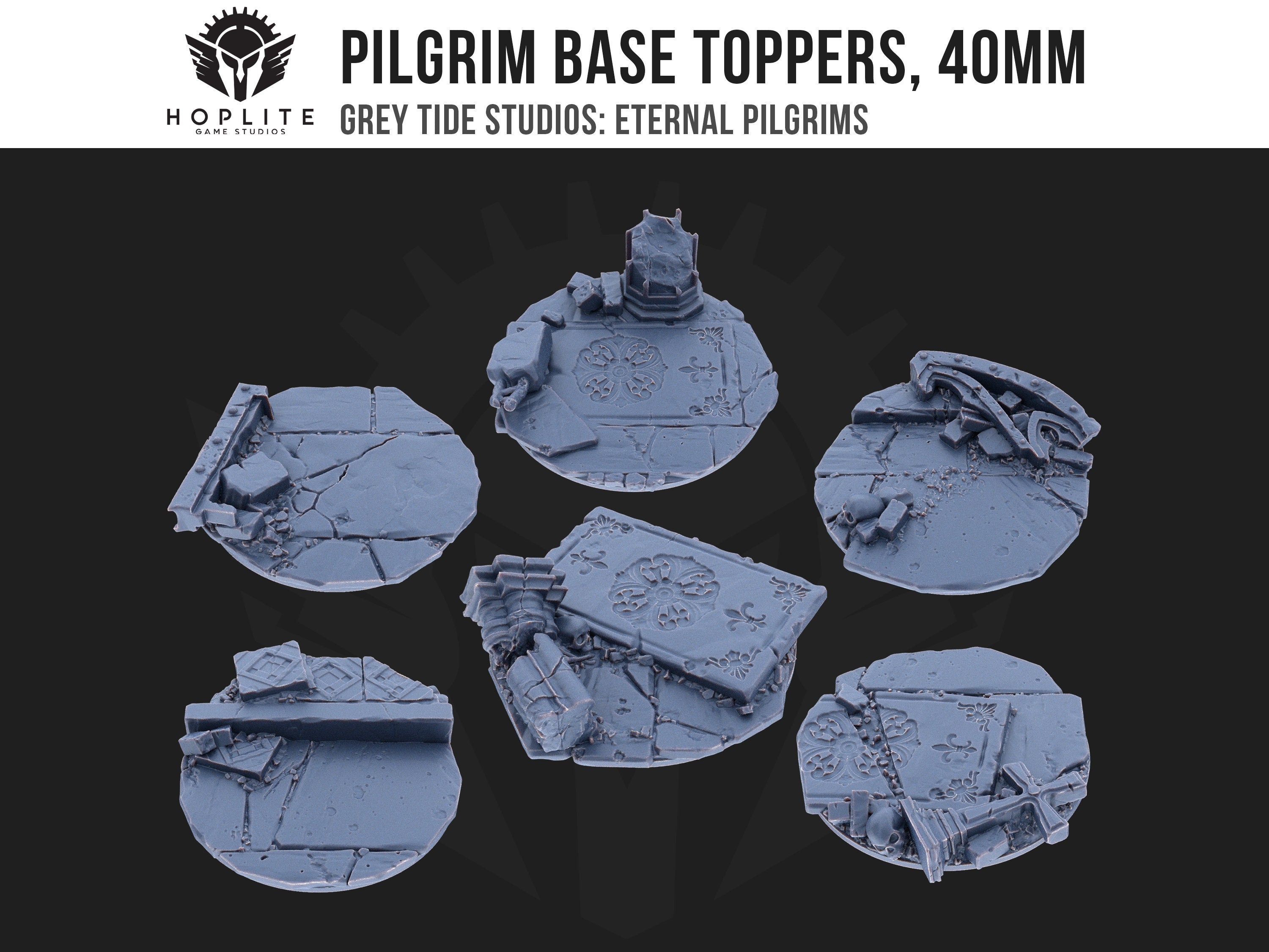 Pilgrim-Basisaufsätze, 40 mm (x6) | Grey Tide Studios | Eternal Pilgrims | Umbauteile und Bits