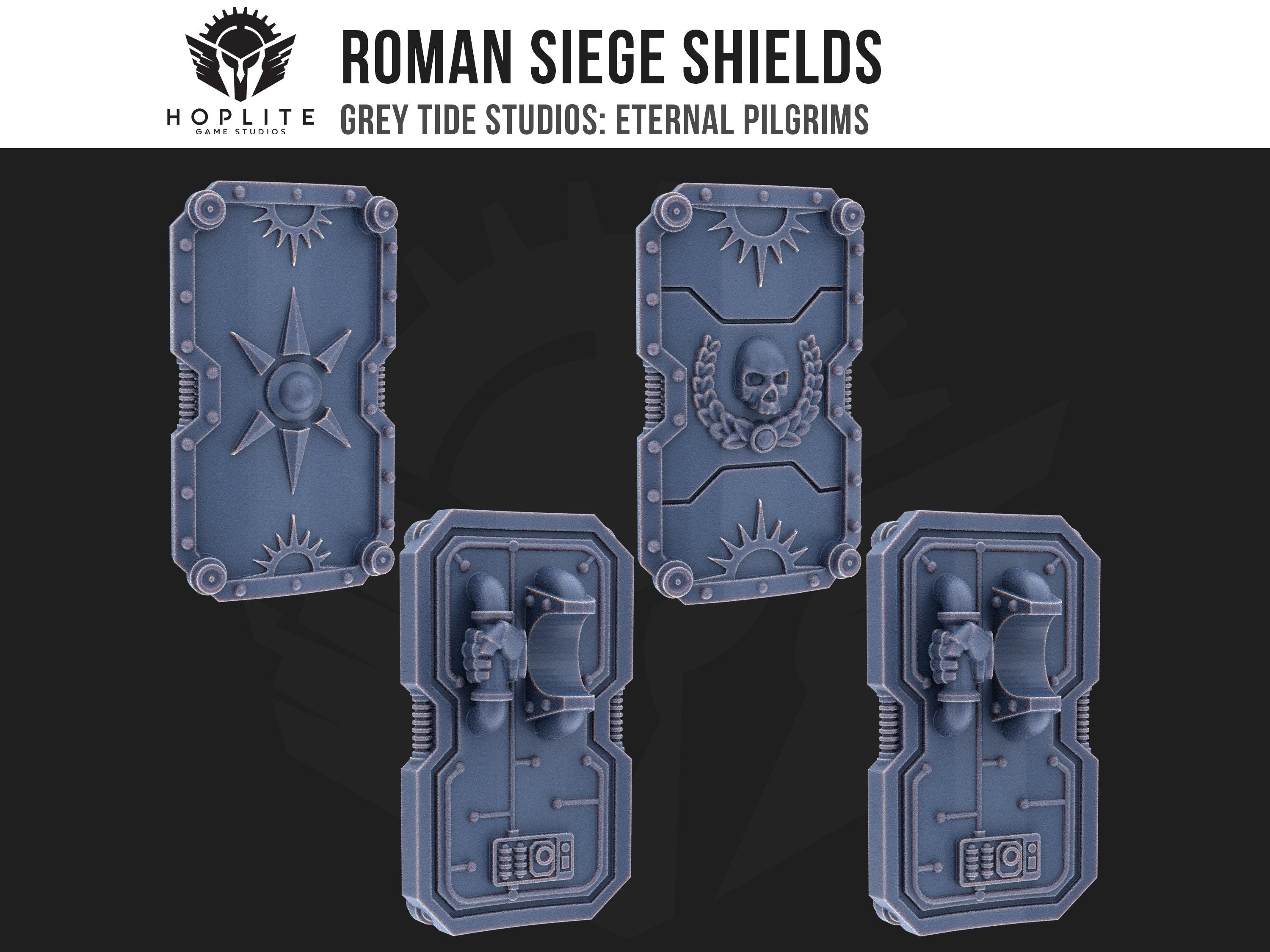 Escudos de asedio romanos (x10) | Estudios de marea gris | Peregrinos eternos | Piezas y brocas de conversión