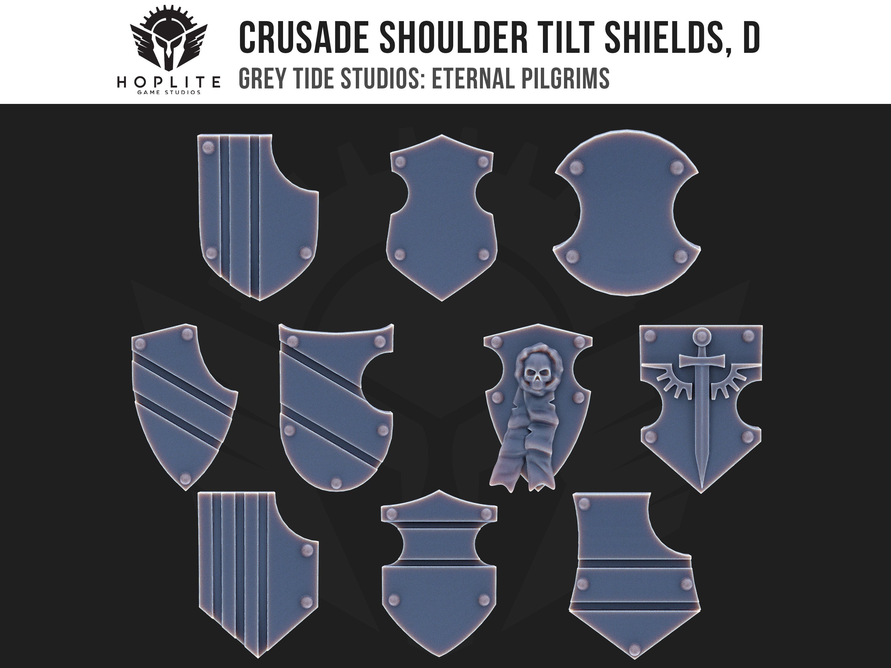 Crusade Shoulder Tilt Shields, D (x10) | Grey Tide Studios | Eternal Pilgrims | Conversion Parts & Bits