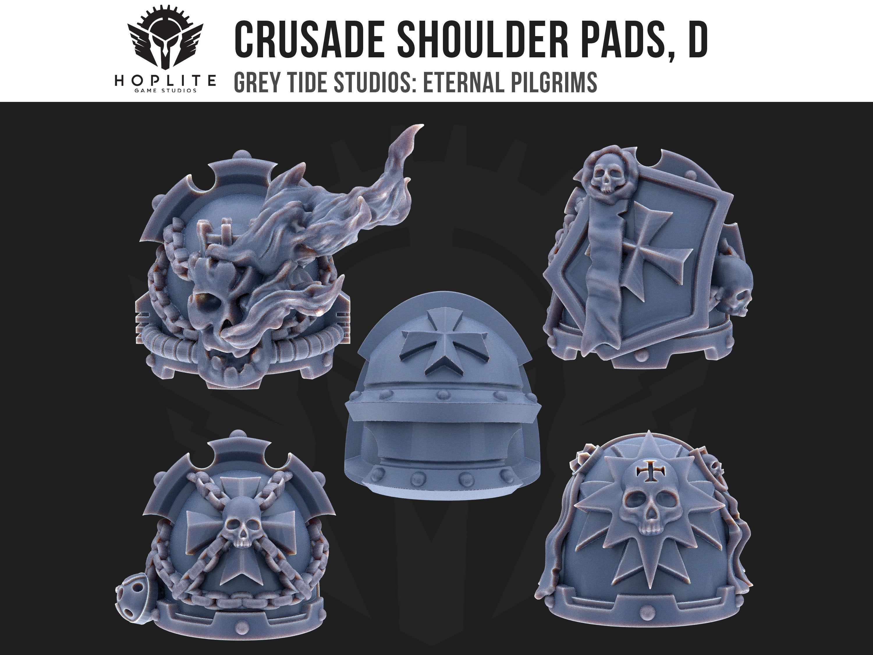 Crusade Shoulder Pads, D (x10) | Grey Tide Studios | Eternal Pilgrims | Conversion Parts & Bits