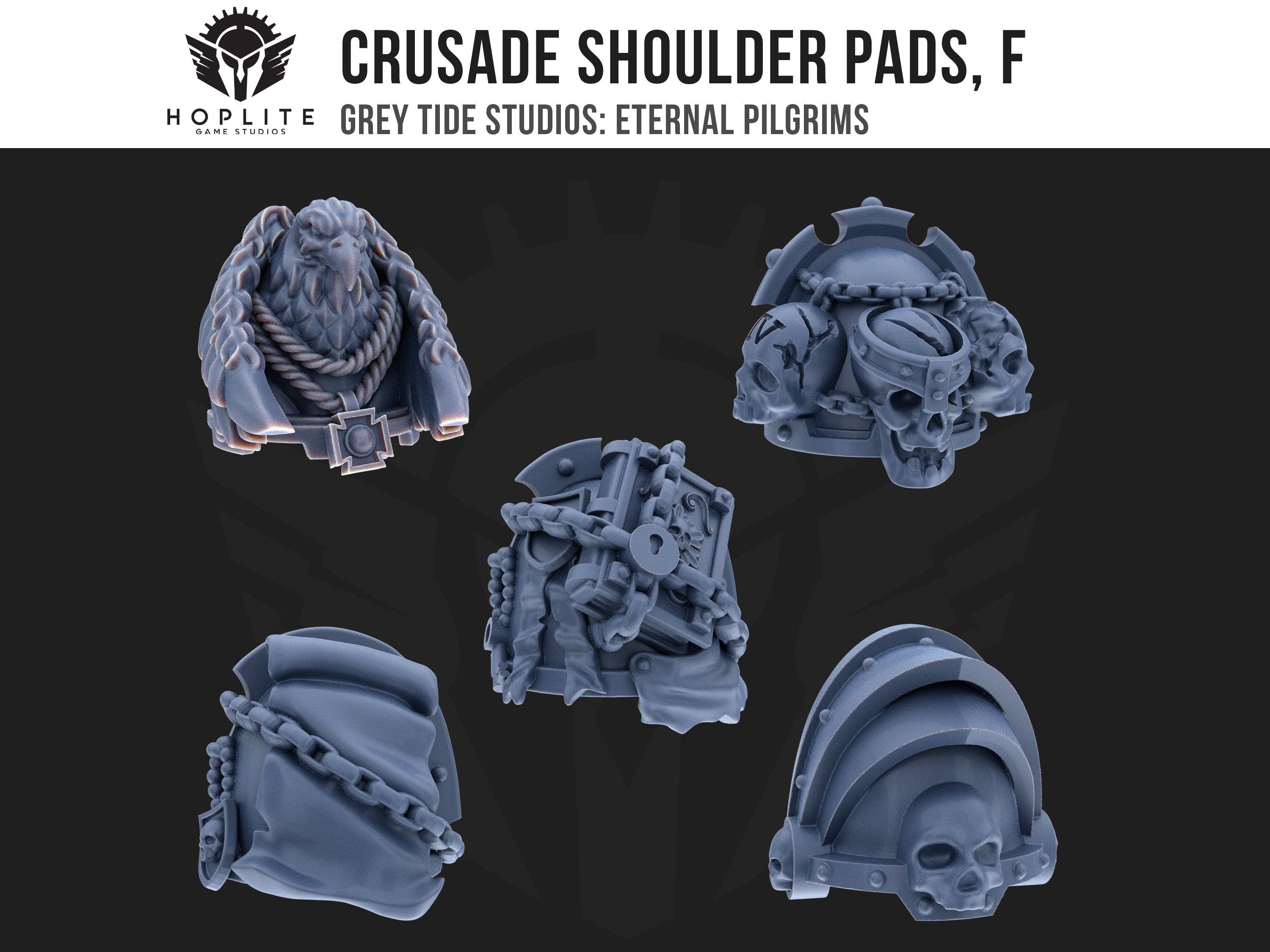 Crusade Shoulder Pads, F (x10) | Grey Tide Studios | Eternal Pilgrims | Conversion Parts & Bits