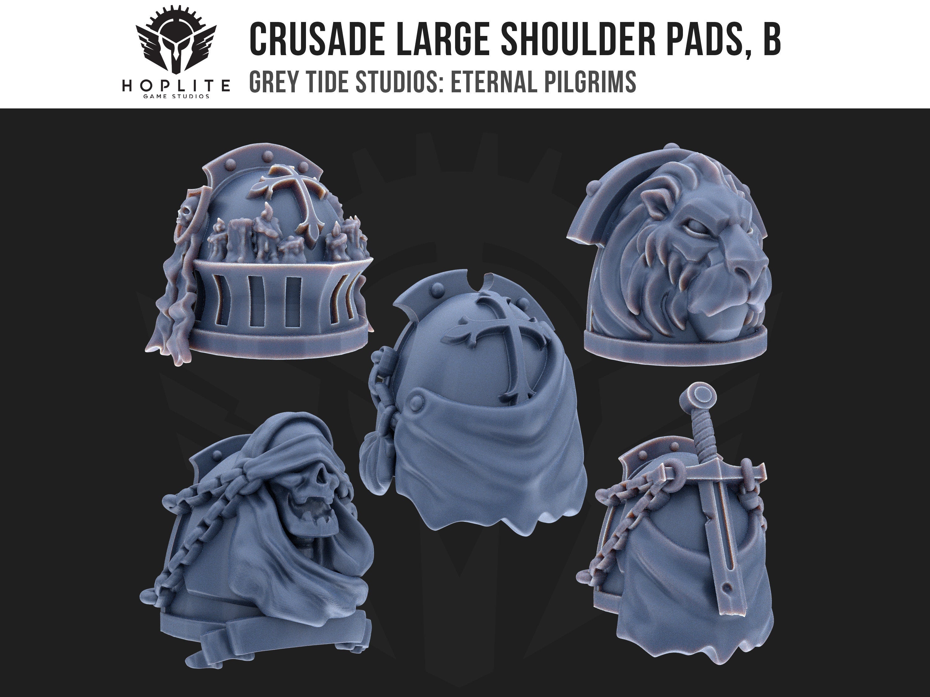 Crusade Large Shoulder Pads, B (x10) | Grey Tide Studios | Eternal Pilgrims | Conversion Parts & Bits